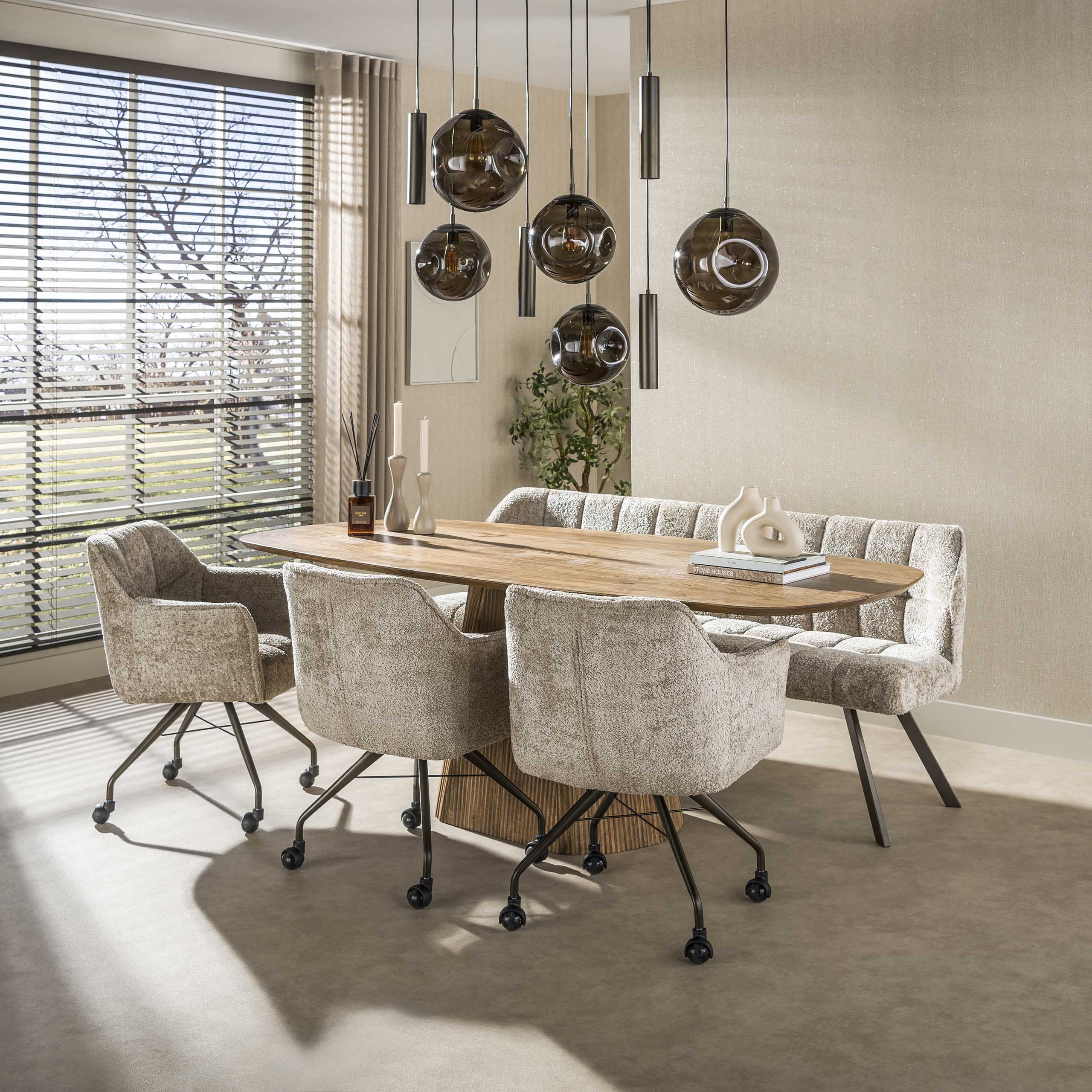 Hanglamp Bellum - 9-lichts - Brons - Glazen Bollen - Met Spots