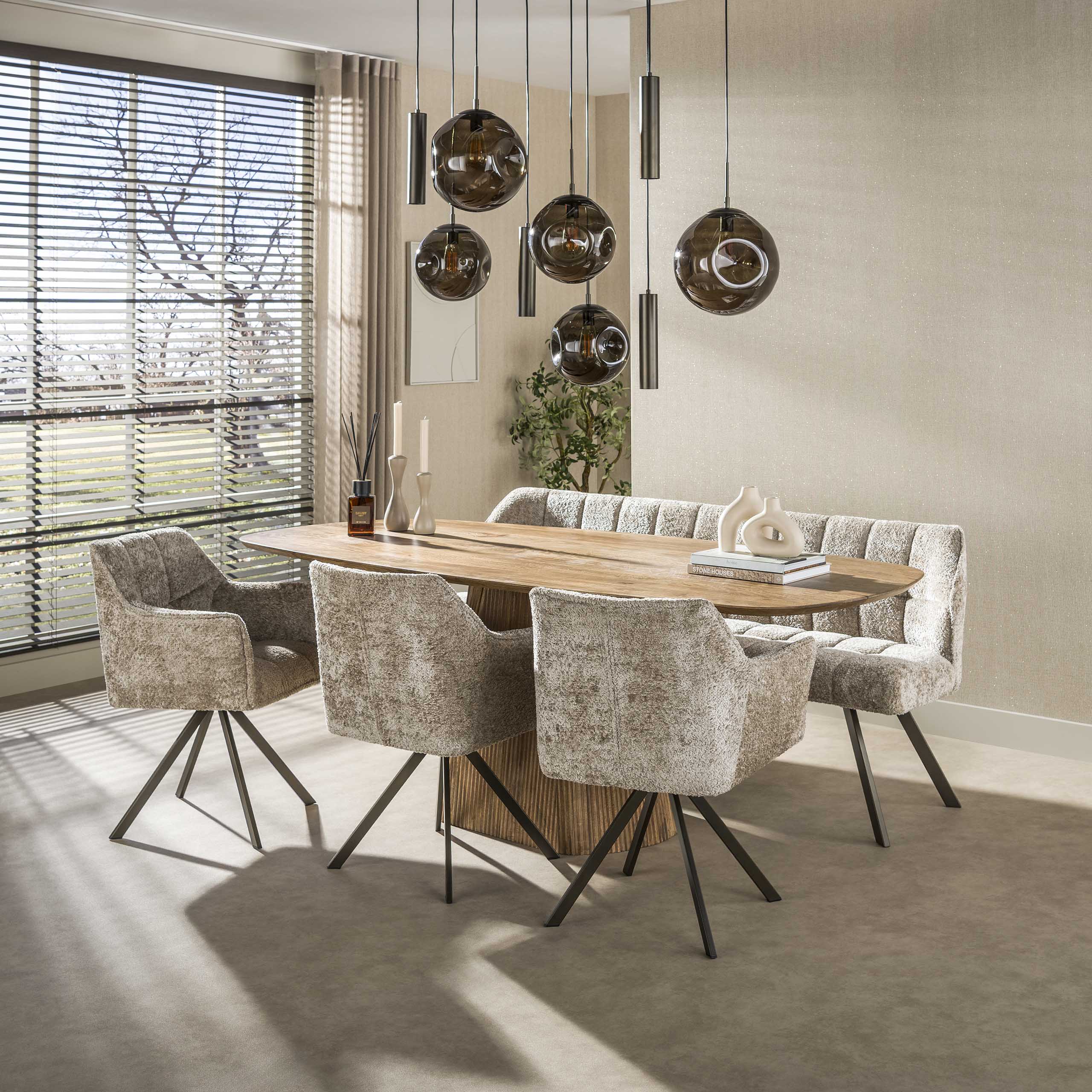 Hanglamp Bellum - 9-lichts - Brons - Glazen Bollen - Met Spots