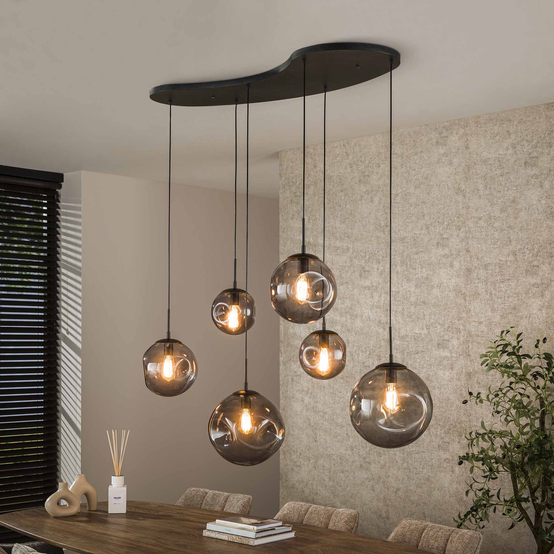 Hanglamp Bellum - 6-lichts - Smoke - Glazen Bollen