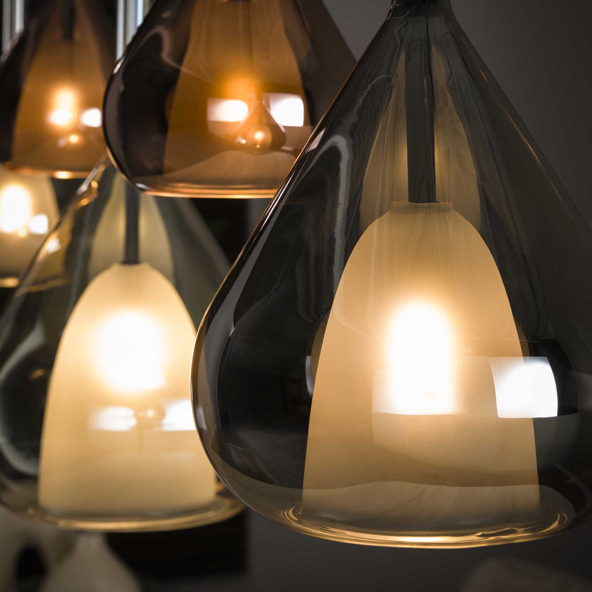 Hanglamp Raindrop - 5-lichts - Amber Mix - Glas