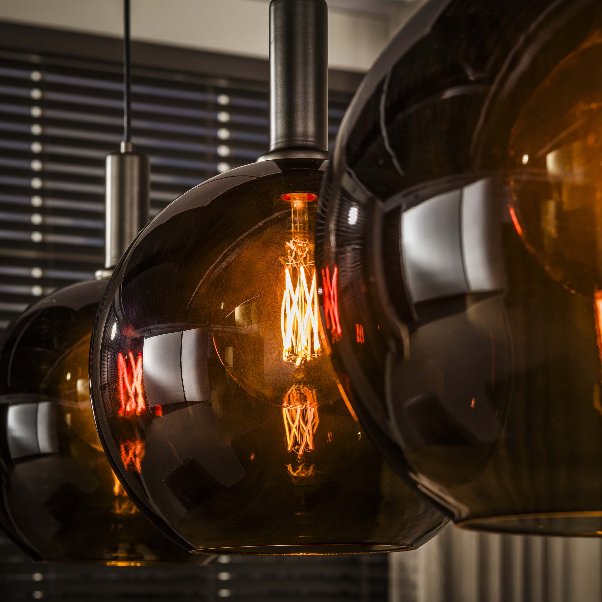 Hanglamp Sira - 3-lichts - Brons - Glazen Bollen