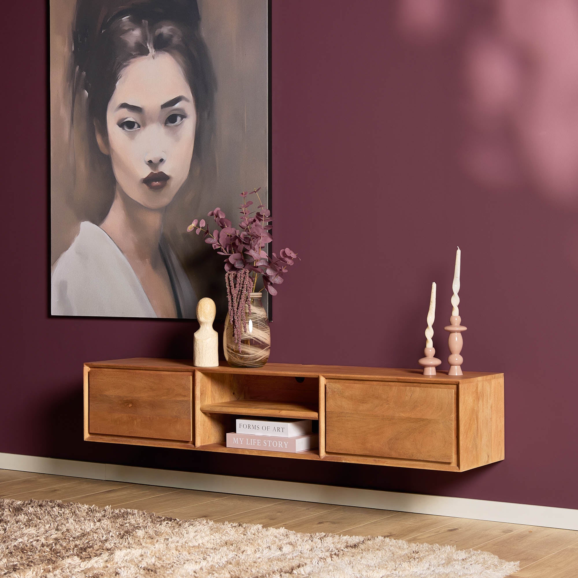 Zwevend TV-meubel Nivara - Naturel - 160 cm