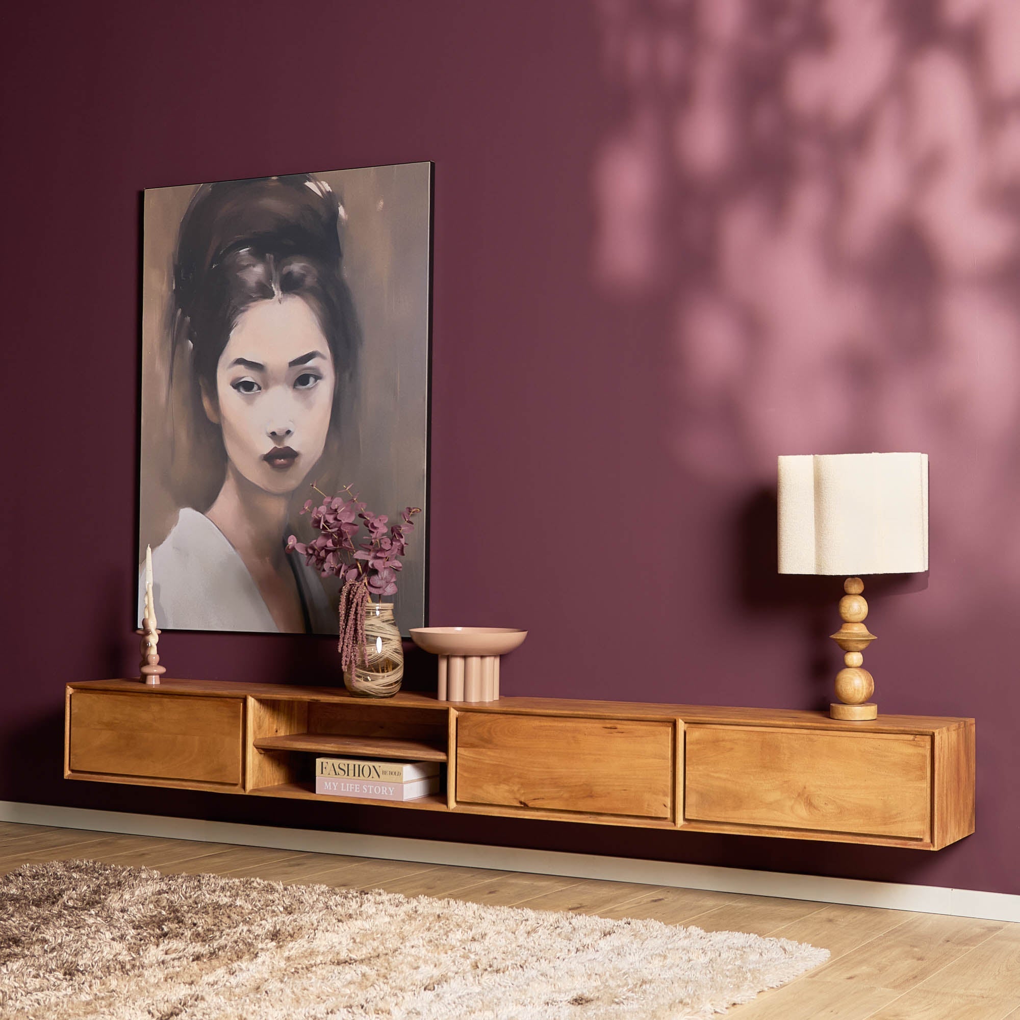 Zwevend TV-meubel Nivara - Naturel - 280 cm