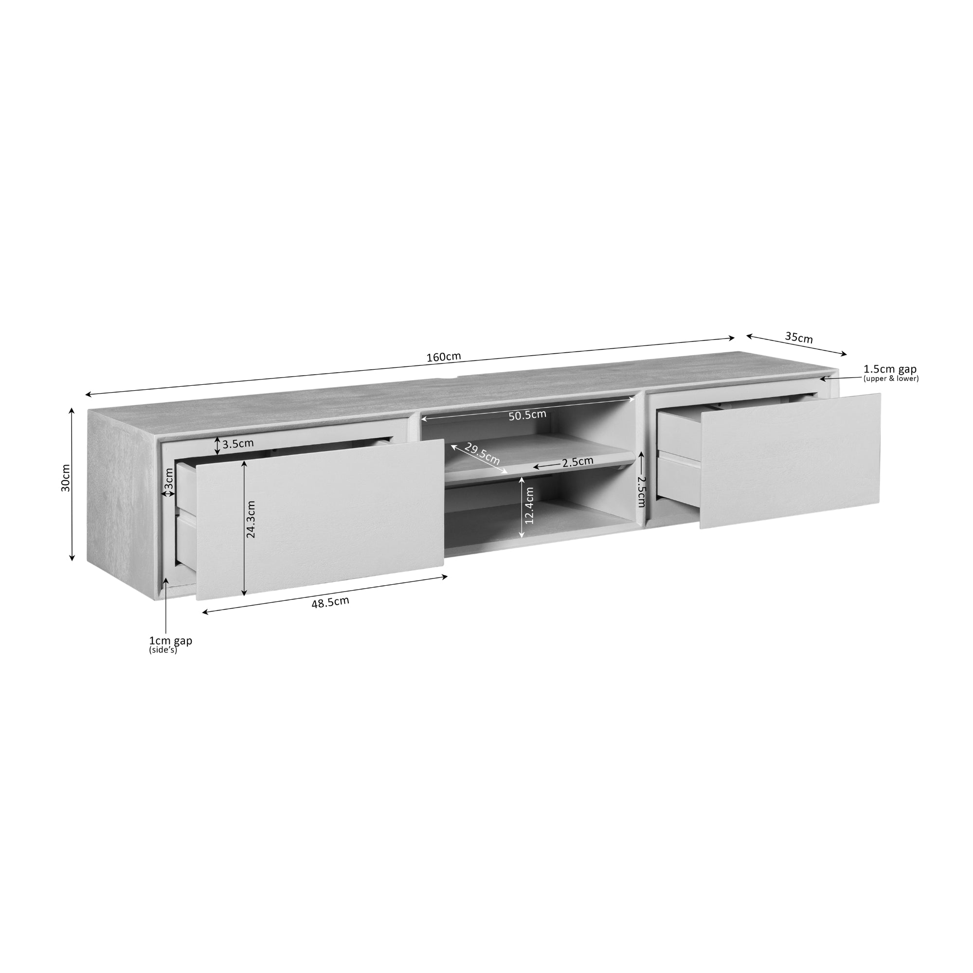 Zwevend TV-meubel Nivara - Zwart - 160 cm