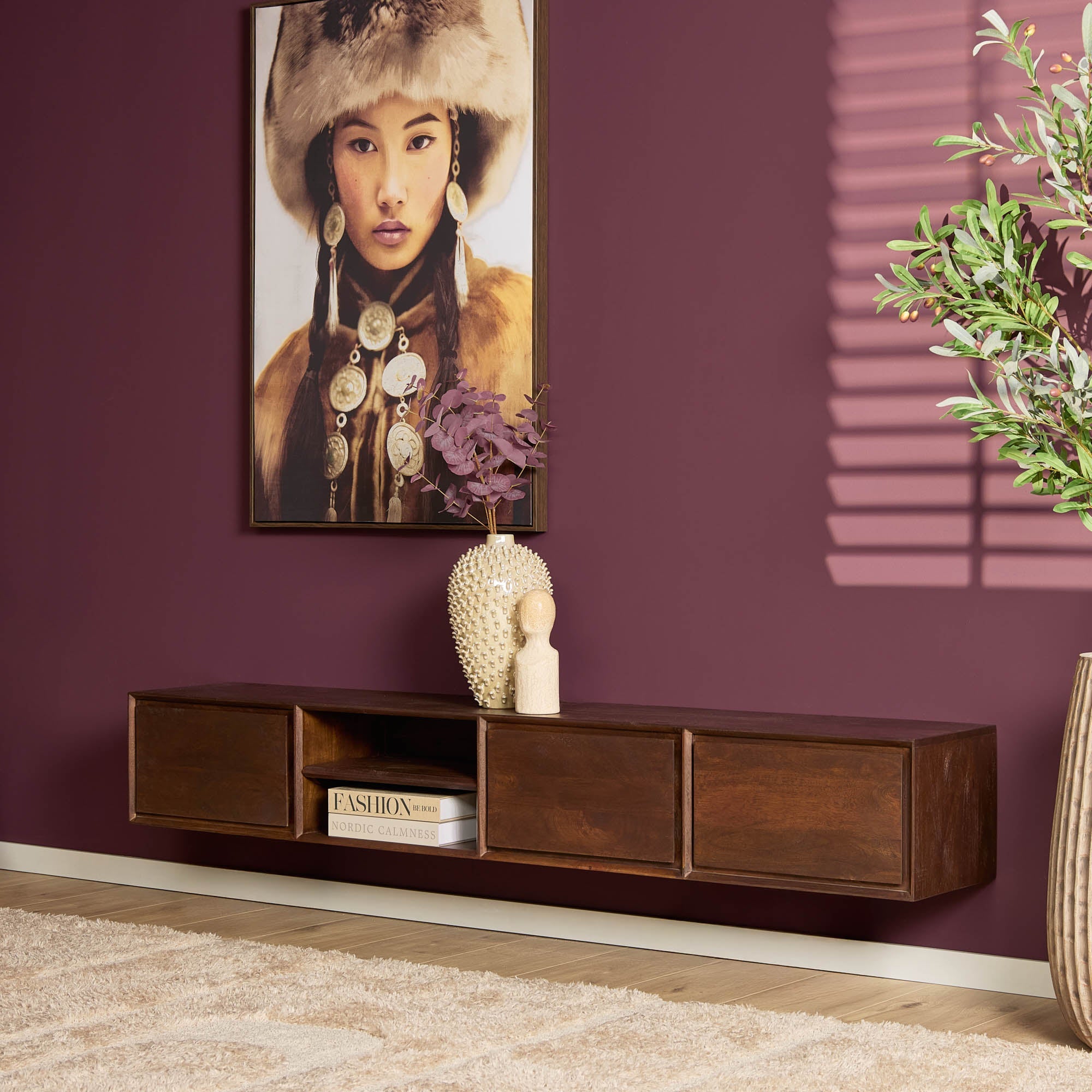 Zwevend TV-meubel Nivara - Bruin - 200 cm