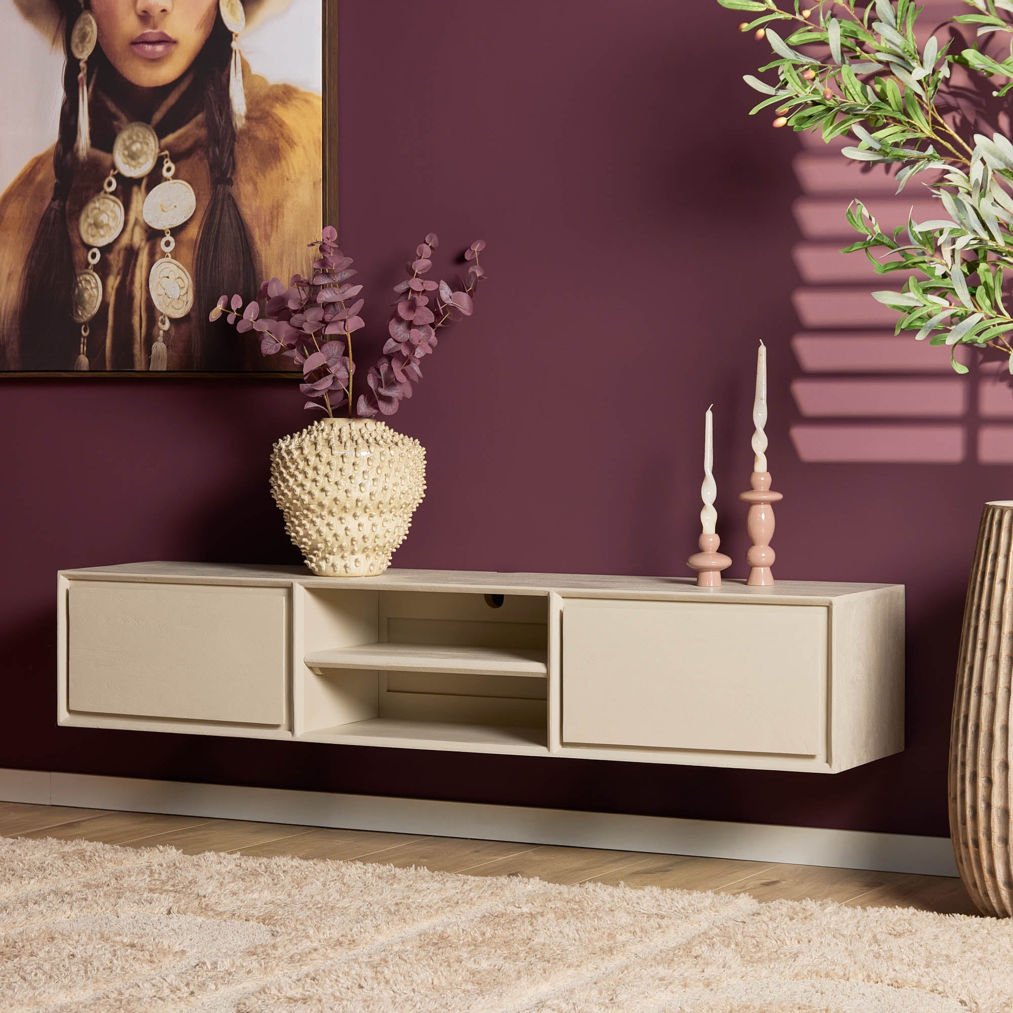 Zwevend TV-meubel Nivara - Beige - 160 cm