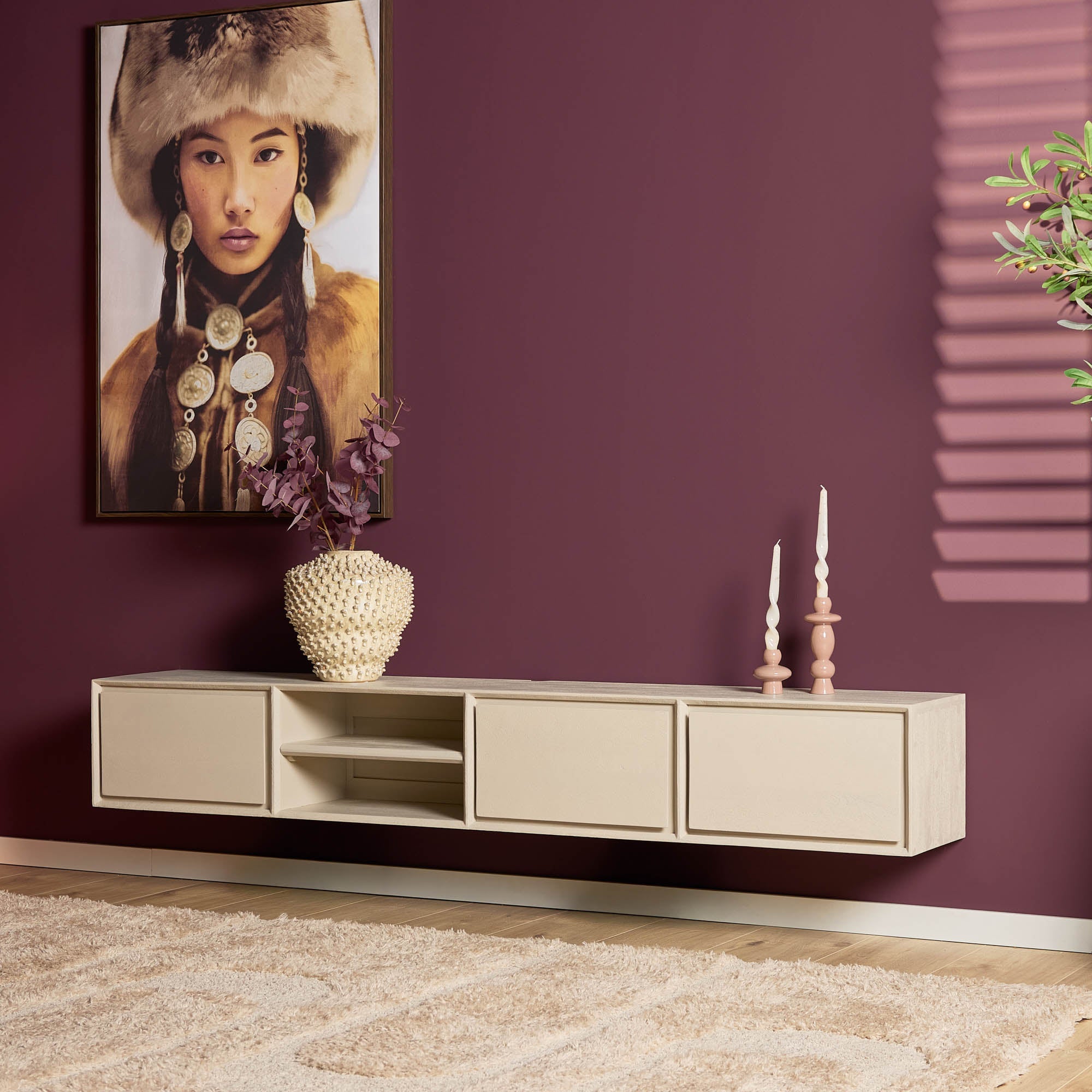 Zwevend TV-meubel Nivara - Beige - 200 cm