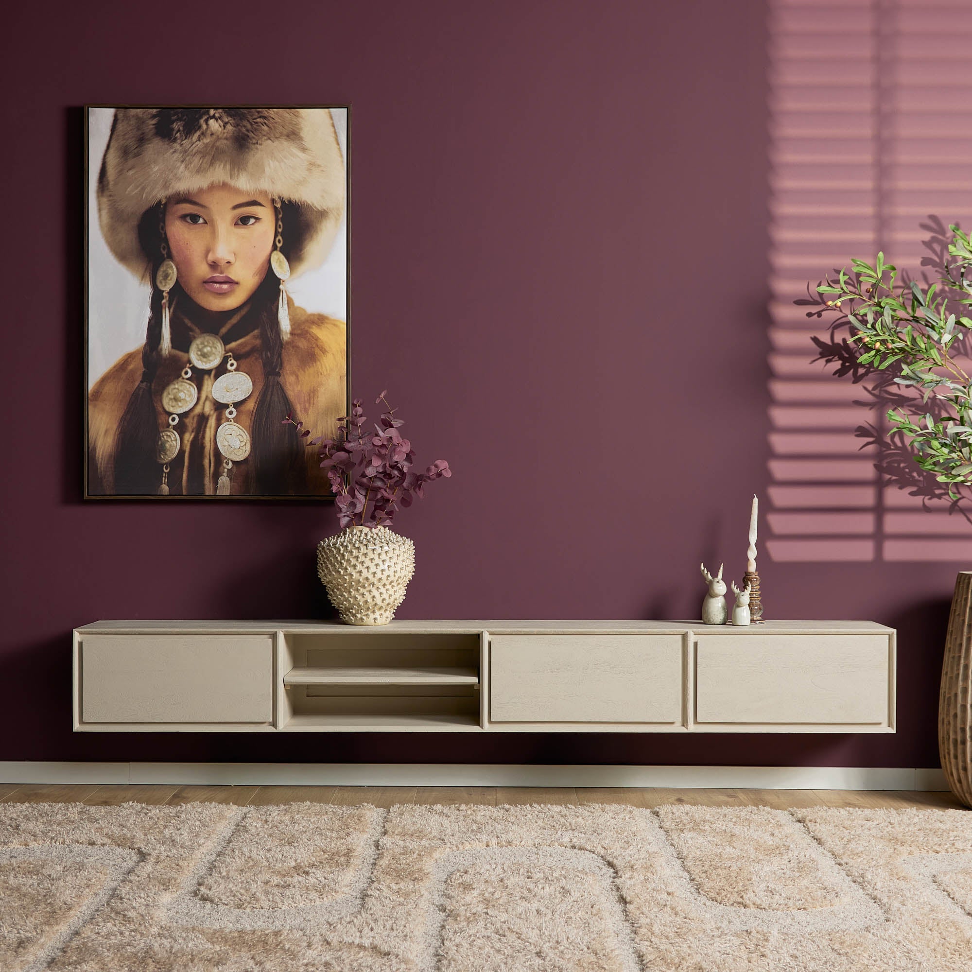 Zwevend TV-meubel Nivara - Beige - 280 cm