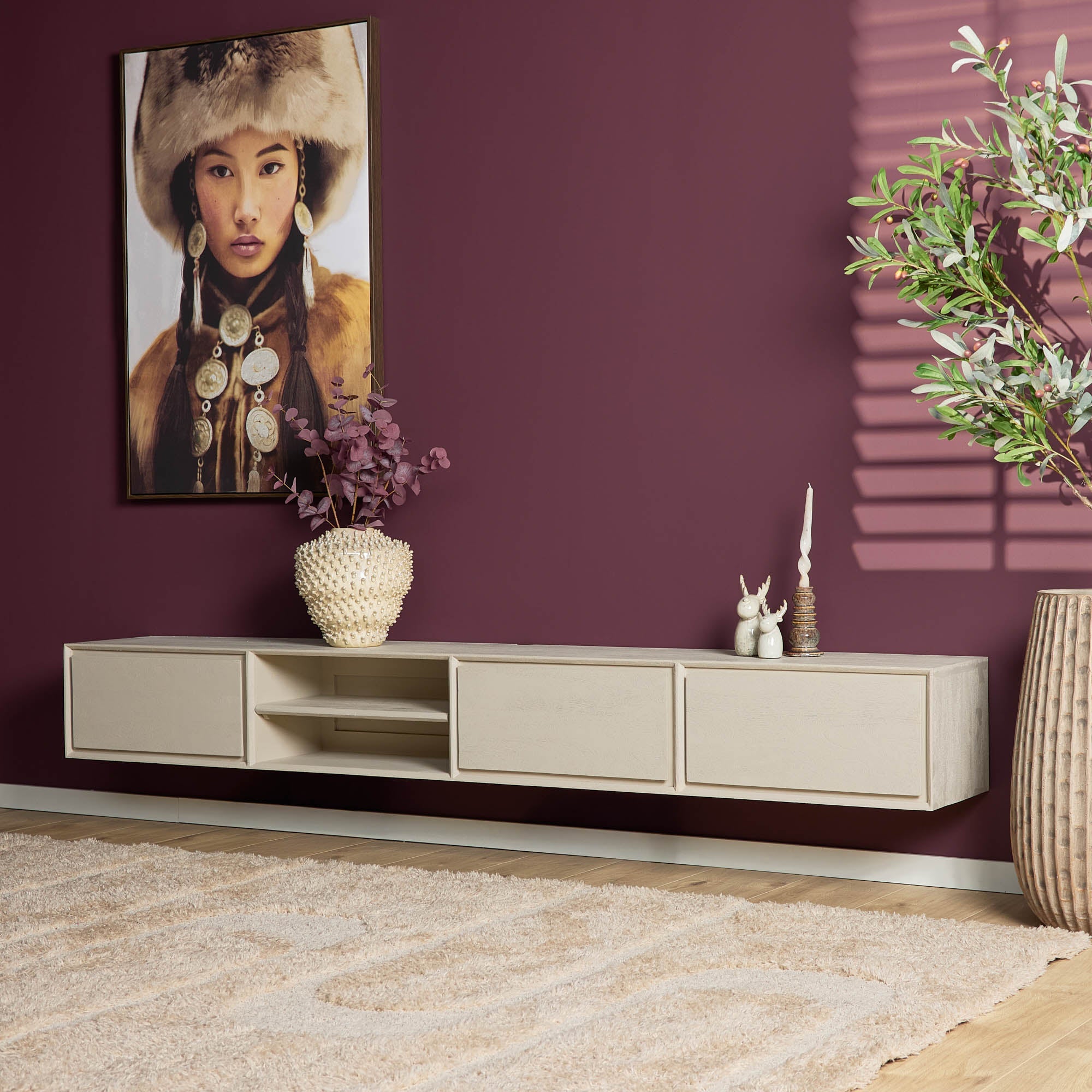 Zwevend TV-meubel Nivara - Beige - 280 cm