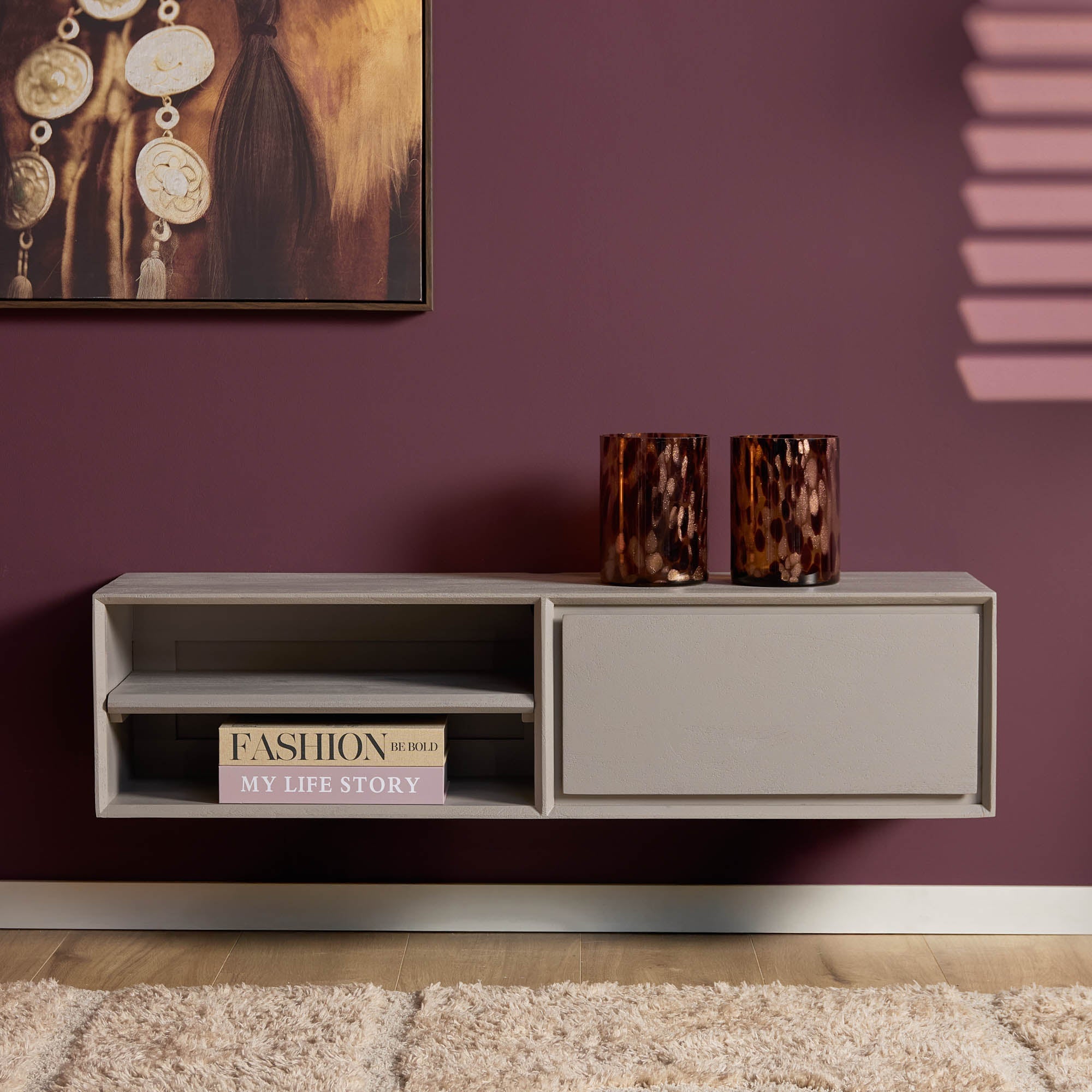 Zwevend TV-meubel Nivara - Stone - 120 cm