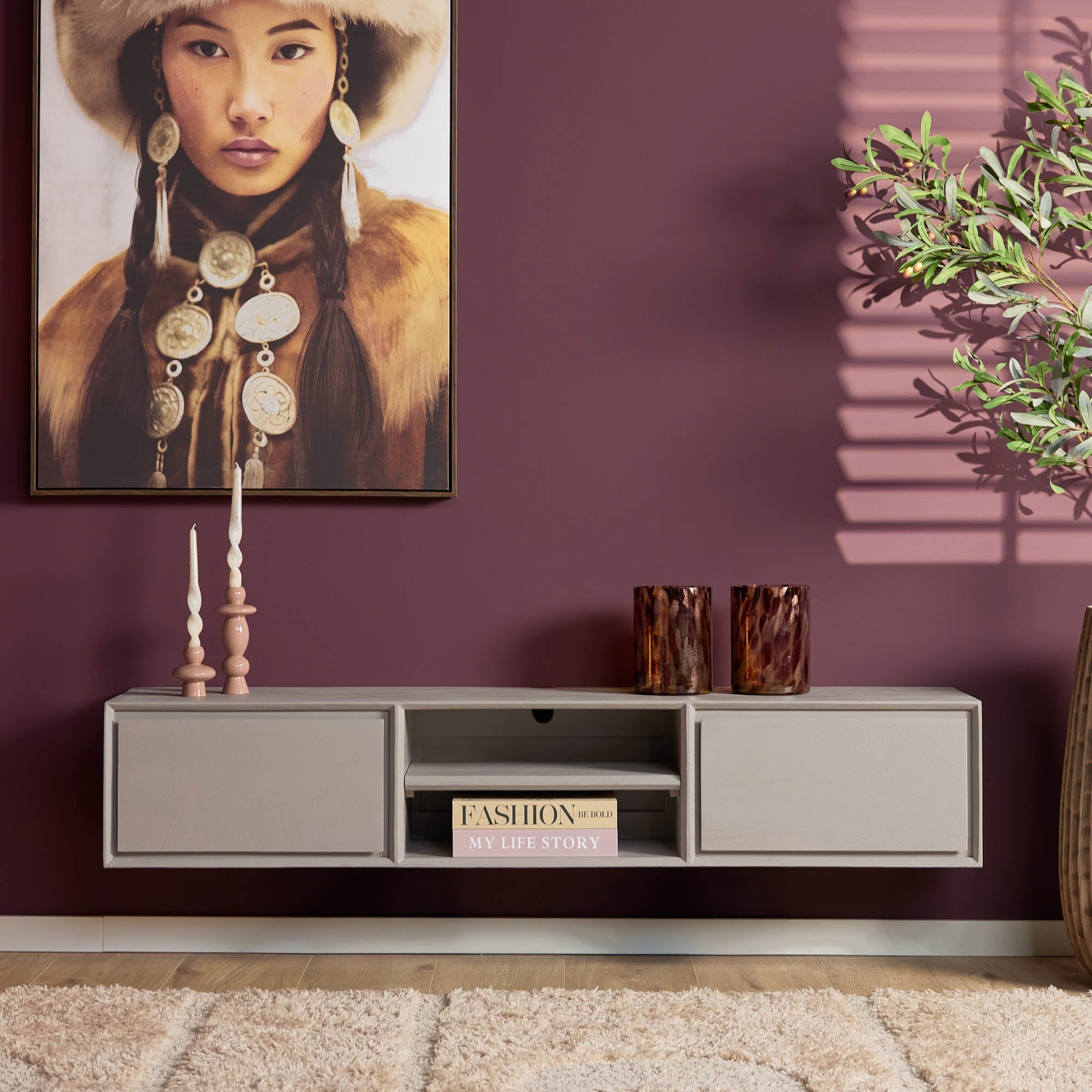 Zwevend TV-meubel Nivara - Stone - 160 cm