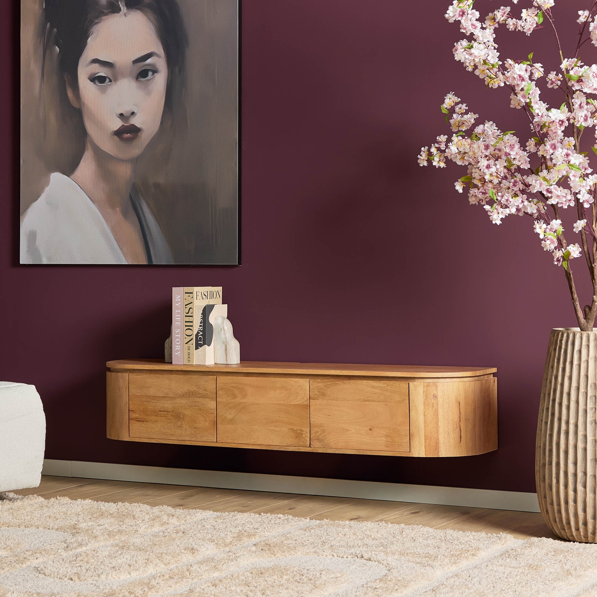 Zwevend TV-meubel Bloom - Naturel - 160 cm