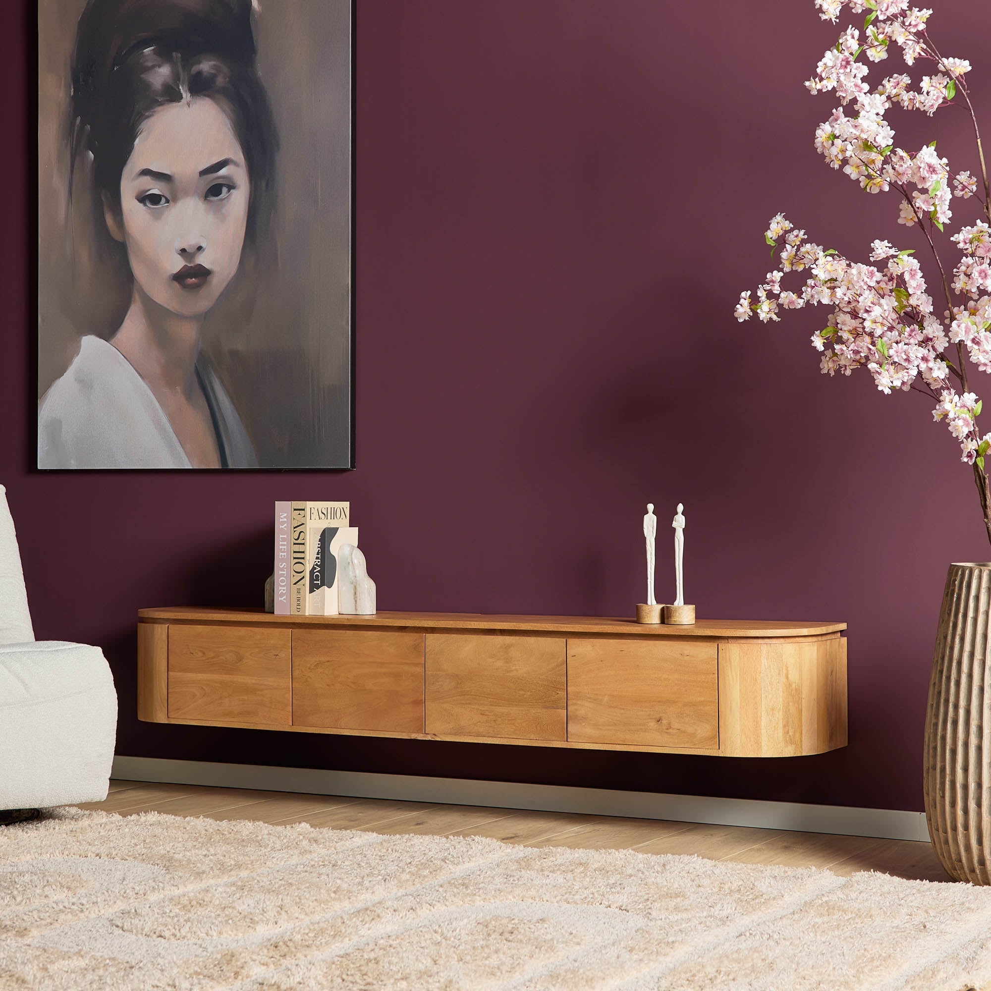 Zwevend TV-meubel Bloom - Naturel - 200 cm