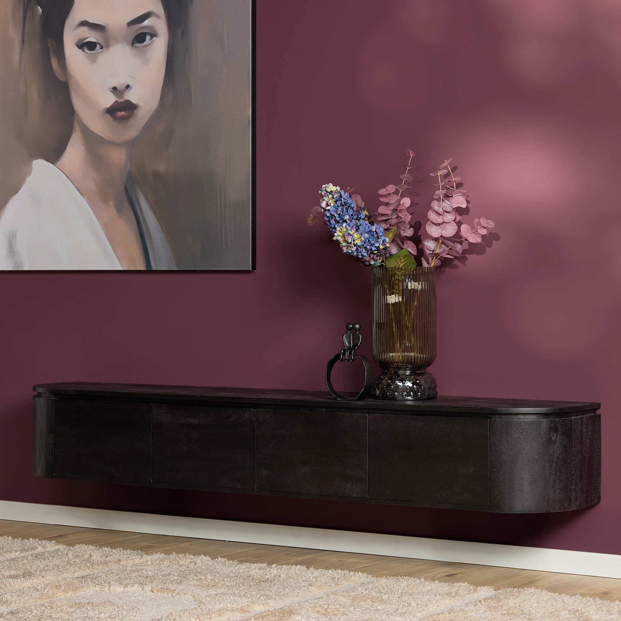 Zwevend TV-meubel Bloom - Zwart - 200 cm