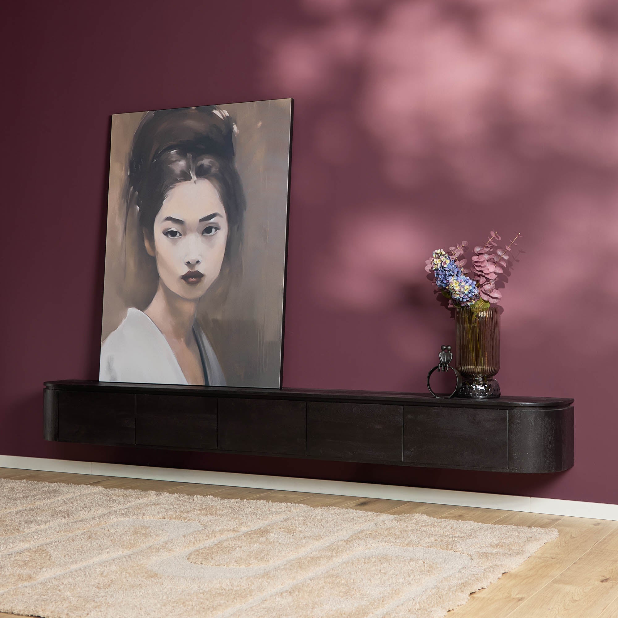 Zwevend TV-meubel Bloom - Zwart - 280 cm