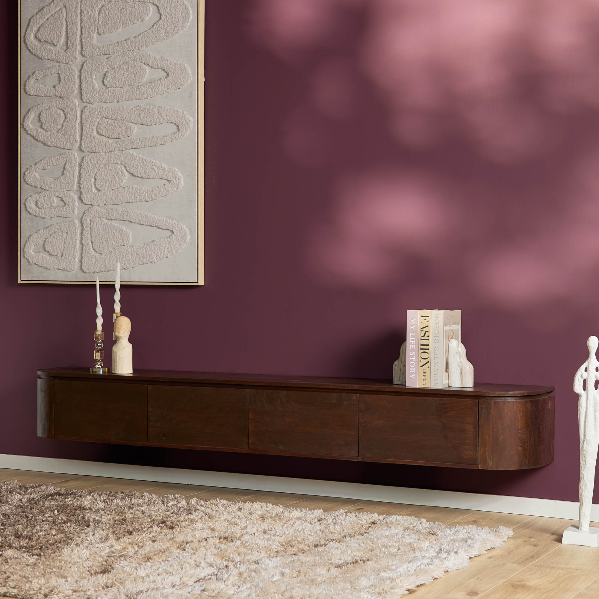 Zwevend TV-meubel Bloom - Bruin - 240 cm