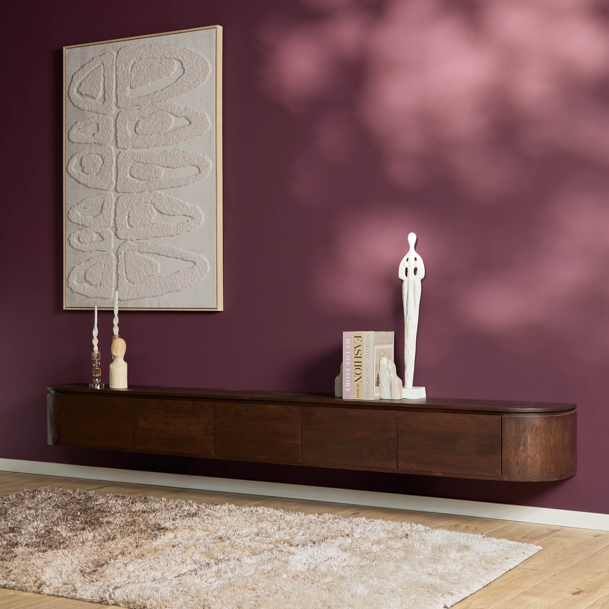 Zwevend TV-meubel Bloom - Bruin - 280 cm