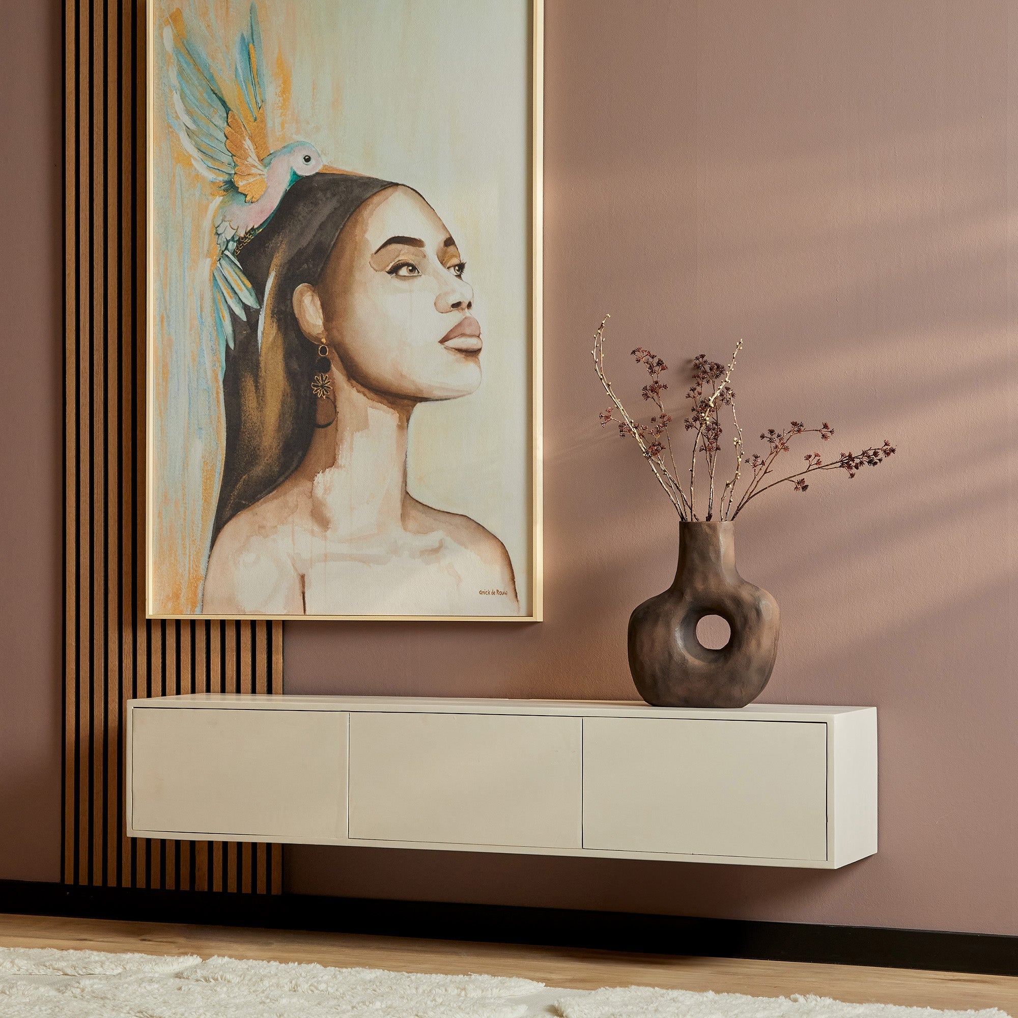 Zwevend TV-meubel Yuna - Beige - 160 cm