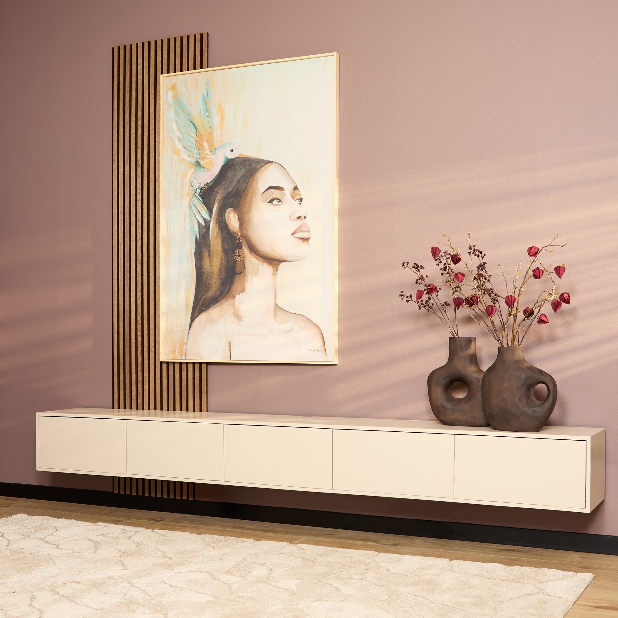 Zwevend TV-meubel Yuna - Beige - 280 cm