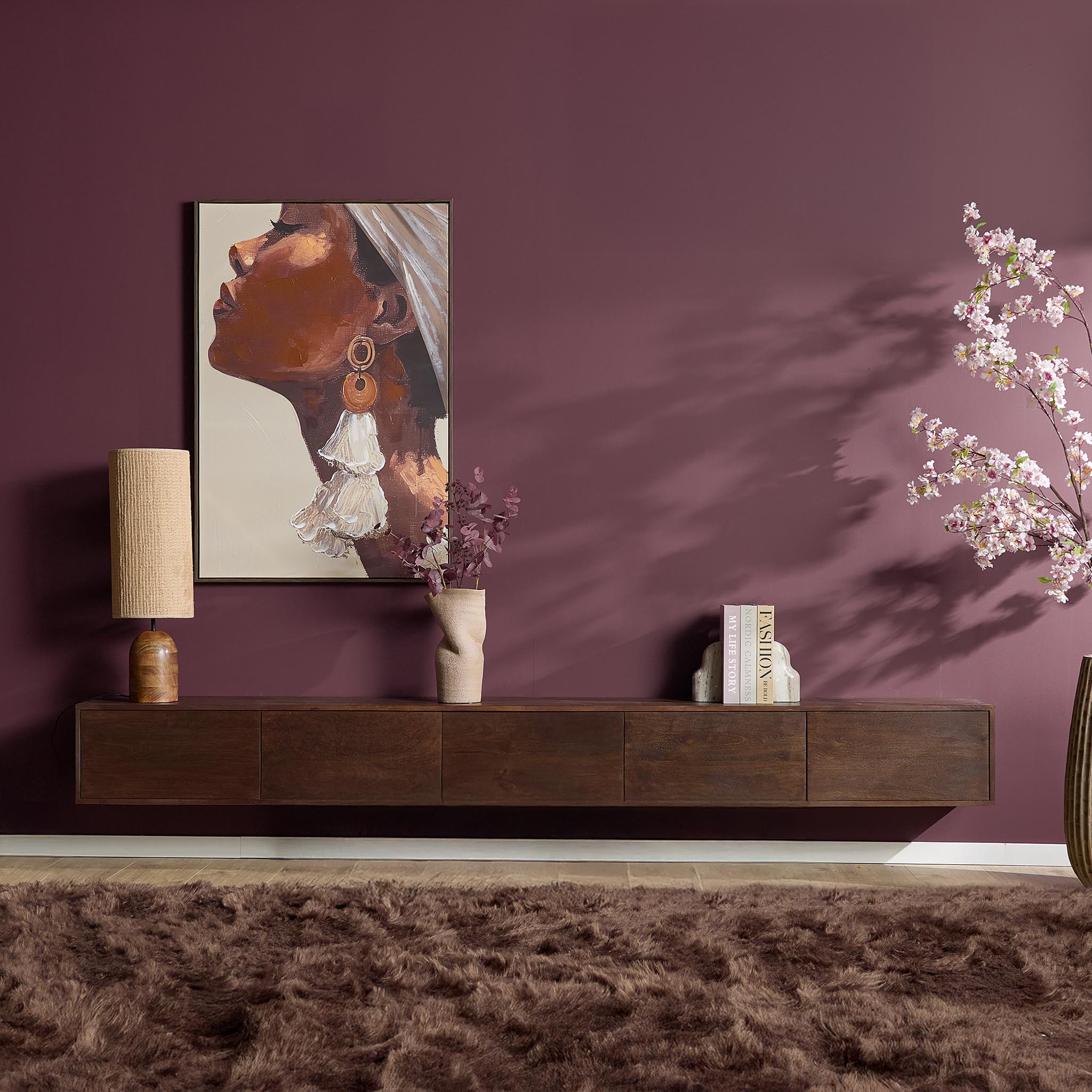 Zwevend TV-meubel Yuna - Bruin - 280 cm