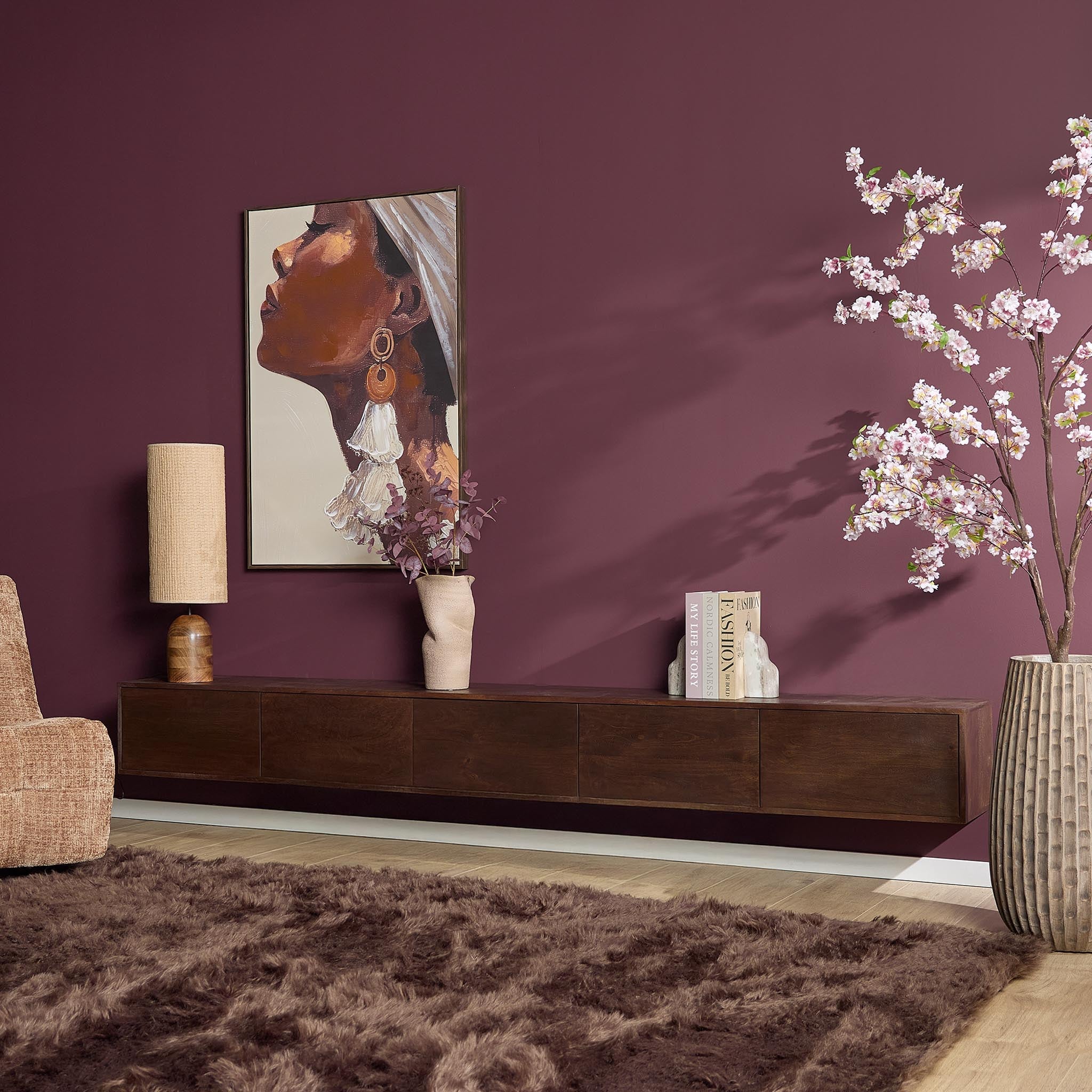 Zwevend TV-meubel Yuna - Bruin - 280 cm