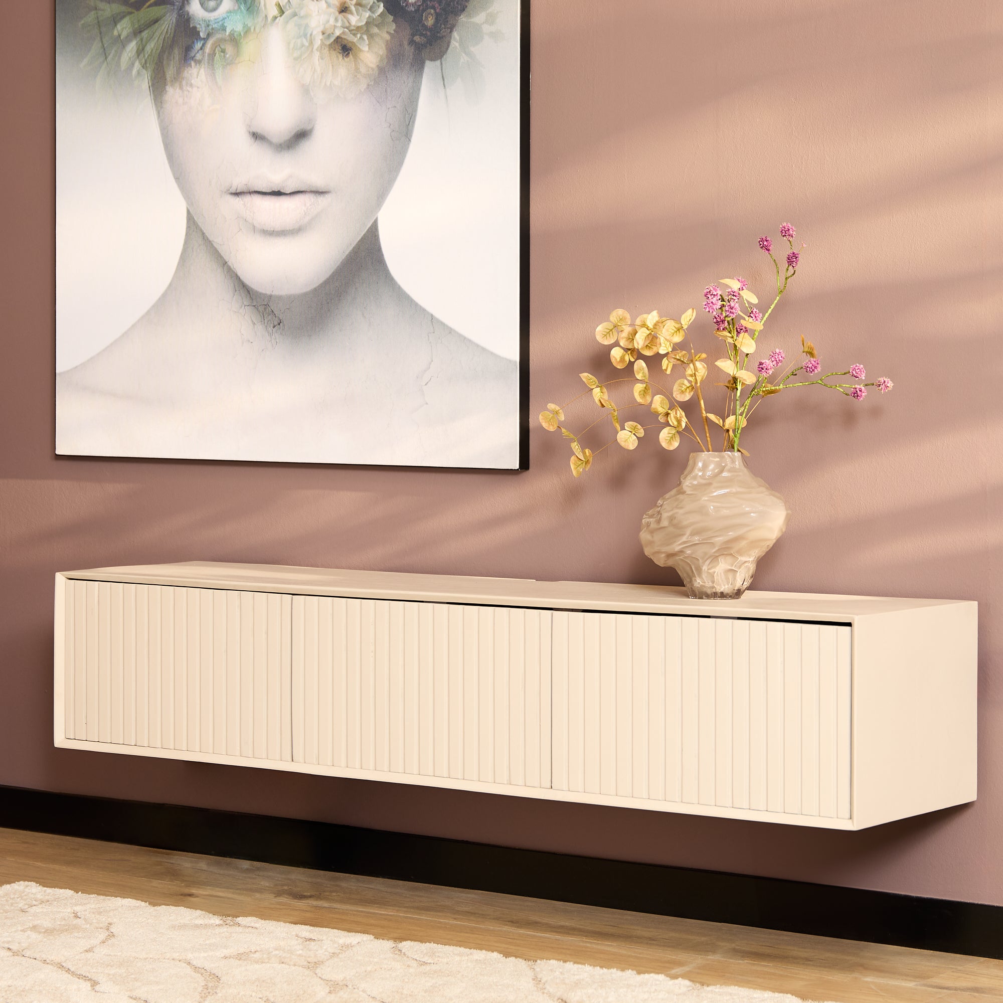 Zwevend TV-meubel Lunelle - Beige - 160 cm