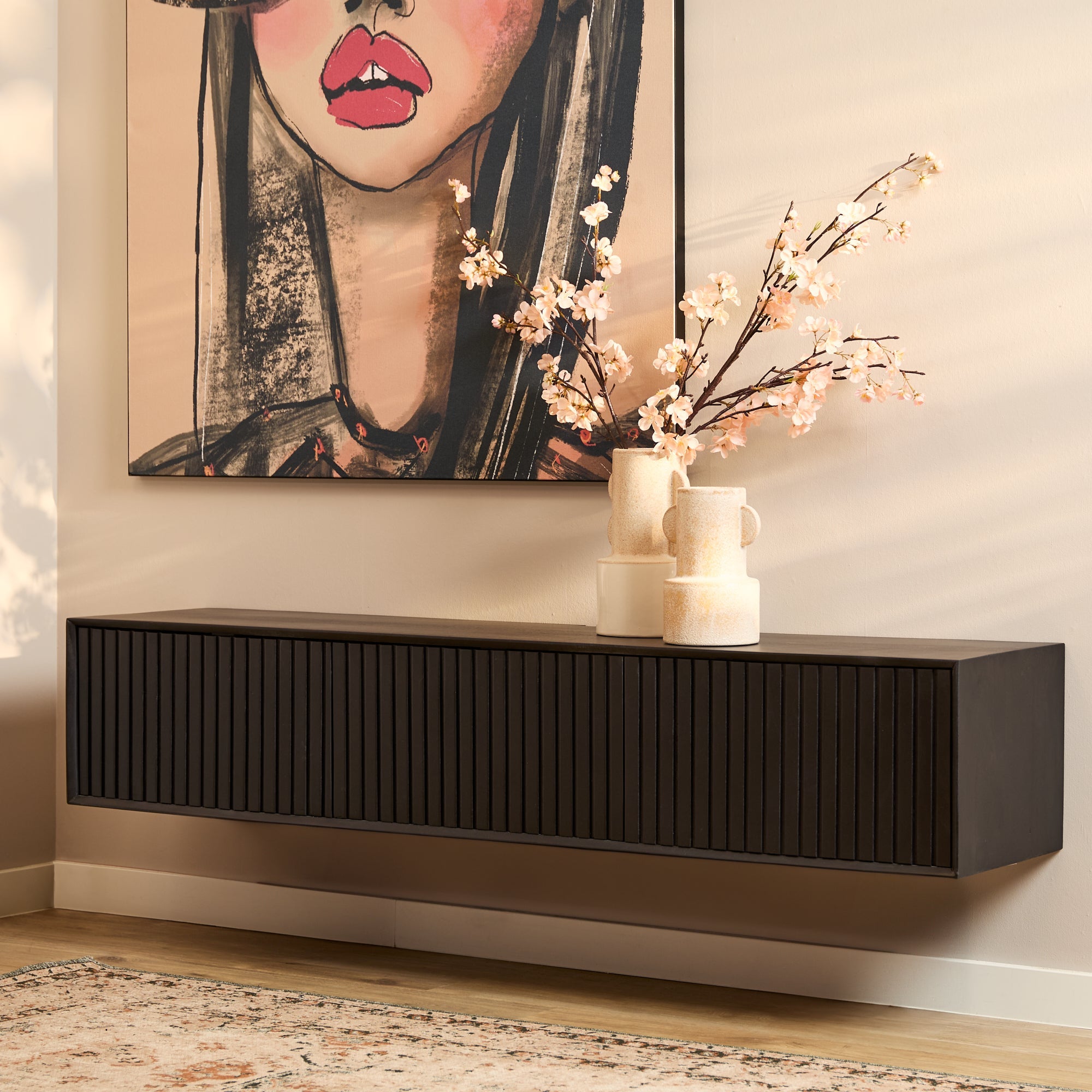 Zwevend TV-meubel Lunelle - Zwart - 160 cm