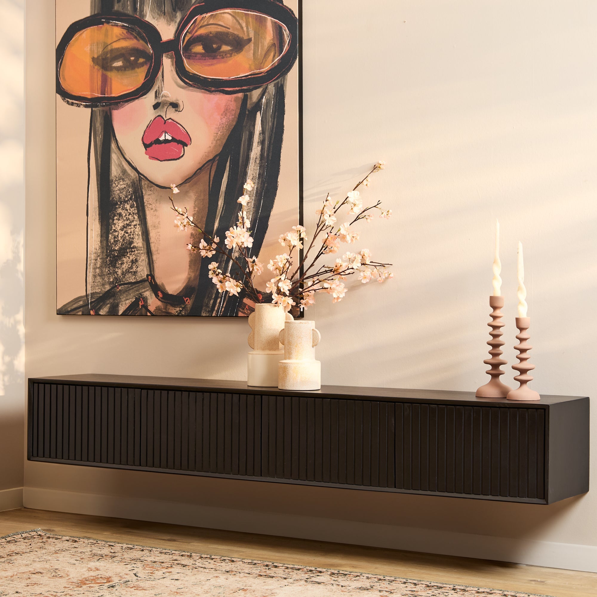 Zwevend TV-meubel Lunelle - Zwart - 200 cm