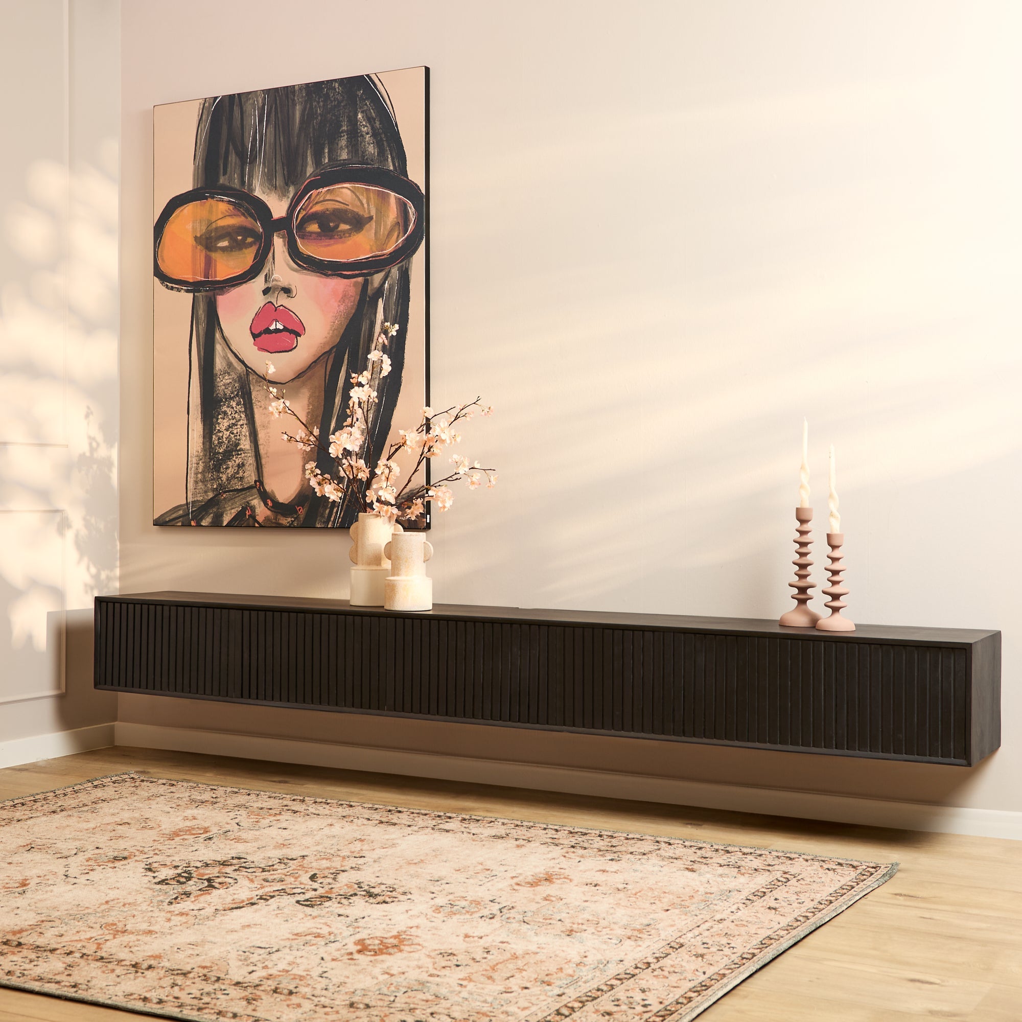 Zwevend TV-meubel Lunelle - Zwart - 280 cm