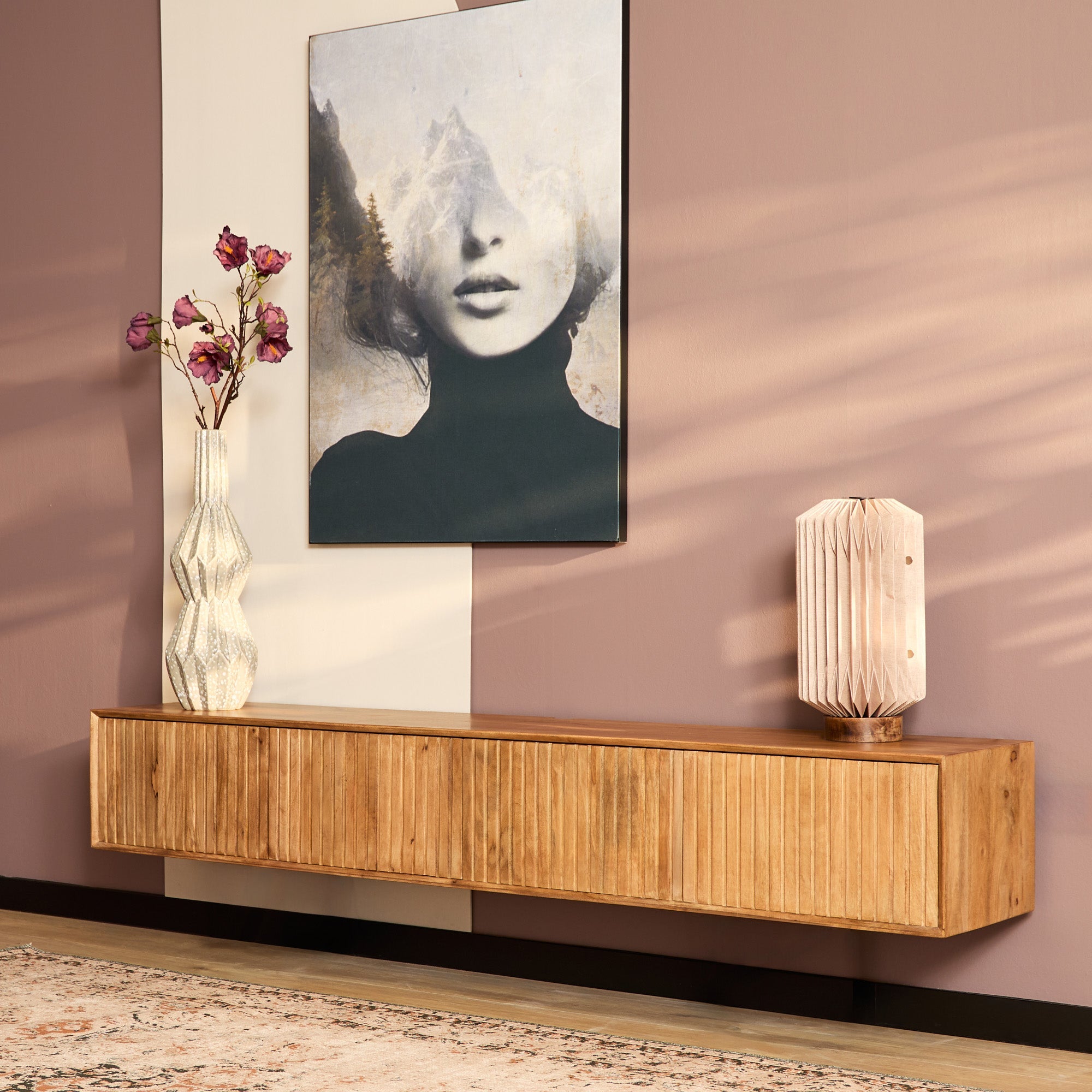 Zwevend TV-meubel Lunelle - Naturel - 240 cm