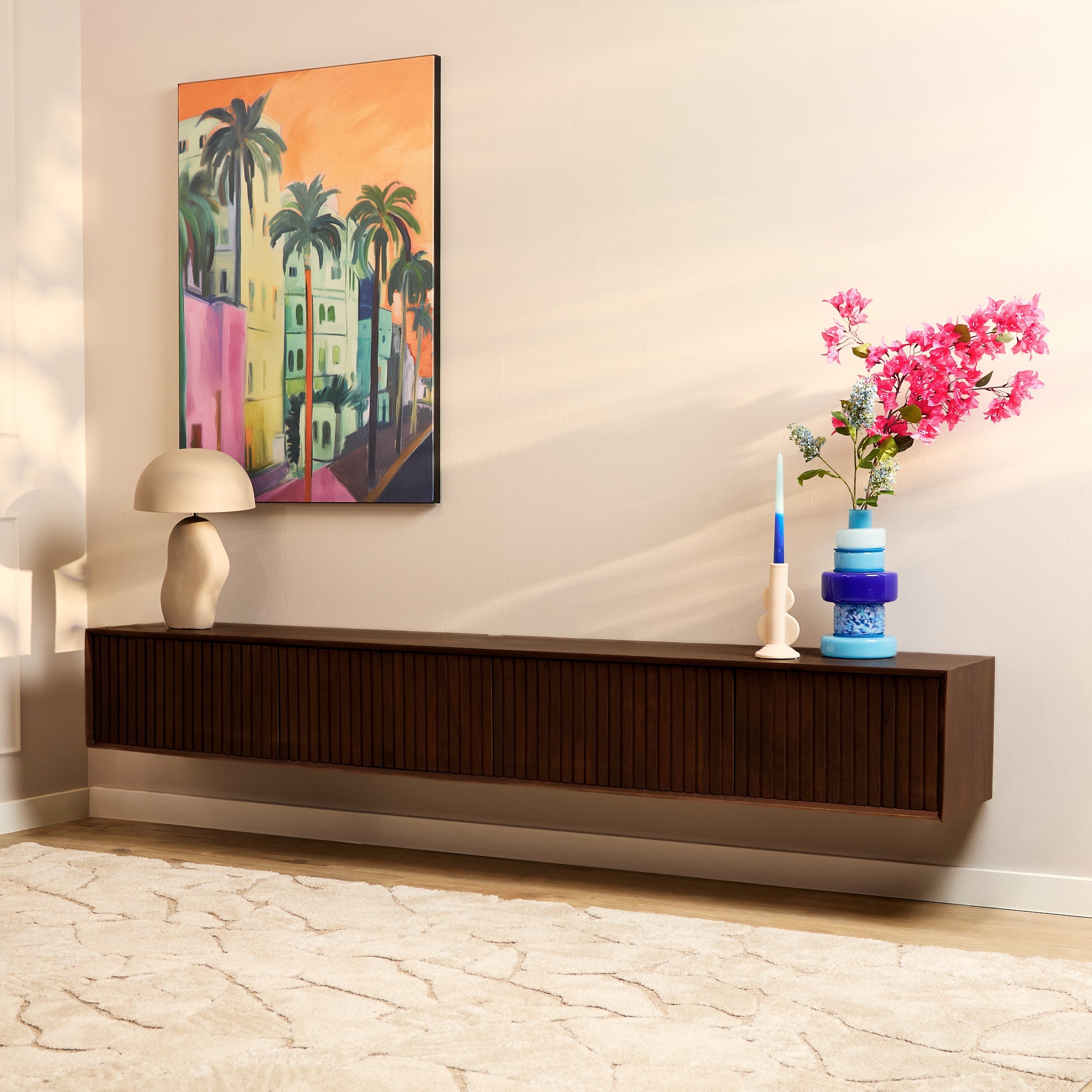 Zwevend TV-meubel Lunelle - Bruin - 200 cm