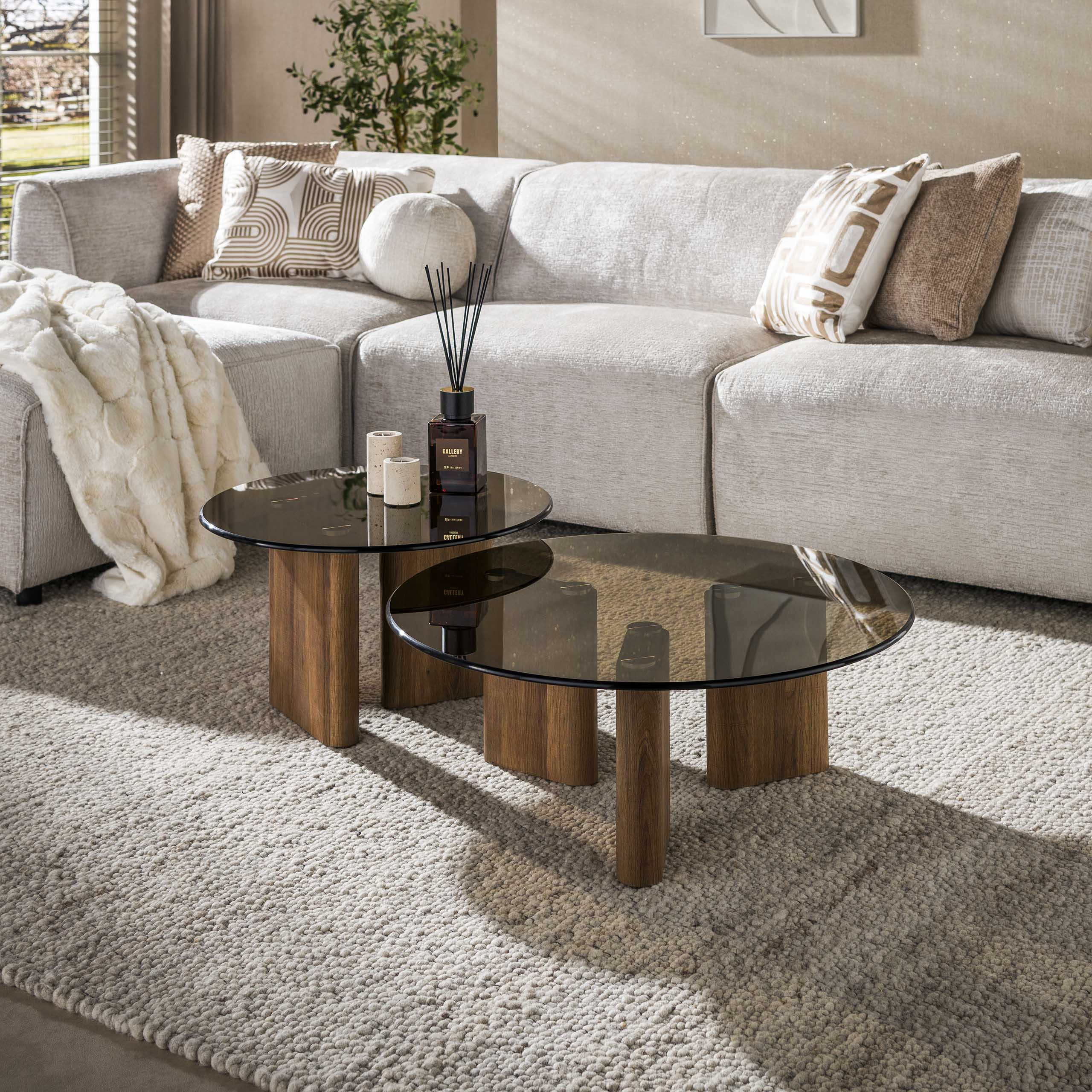 Salontafel Mistral - Rond - Brons Glas - Set van 2