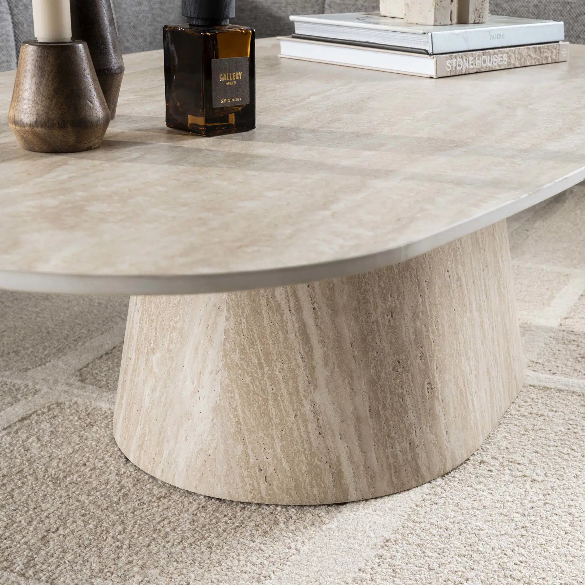 Salontafel Tiva - Deens Ovaal - Keramisch Travertin - Organisch