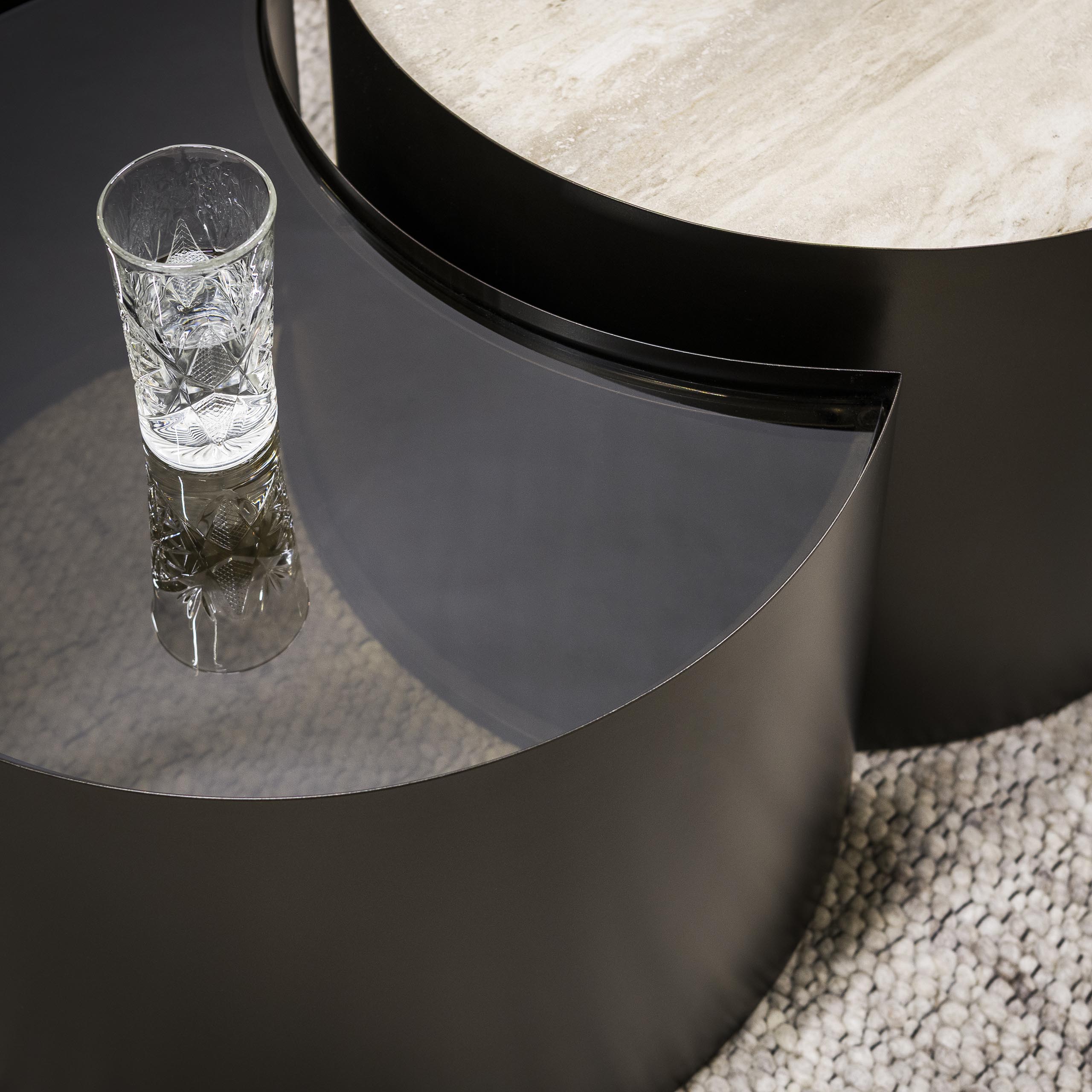 Salontafel Valento - Rond - Keramisch Travertin - Set van 2