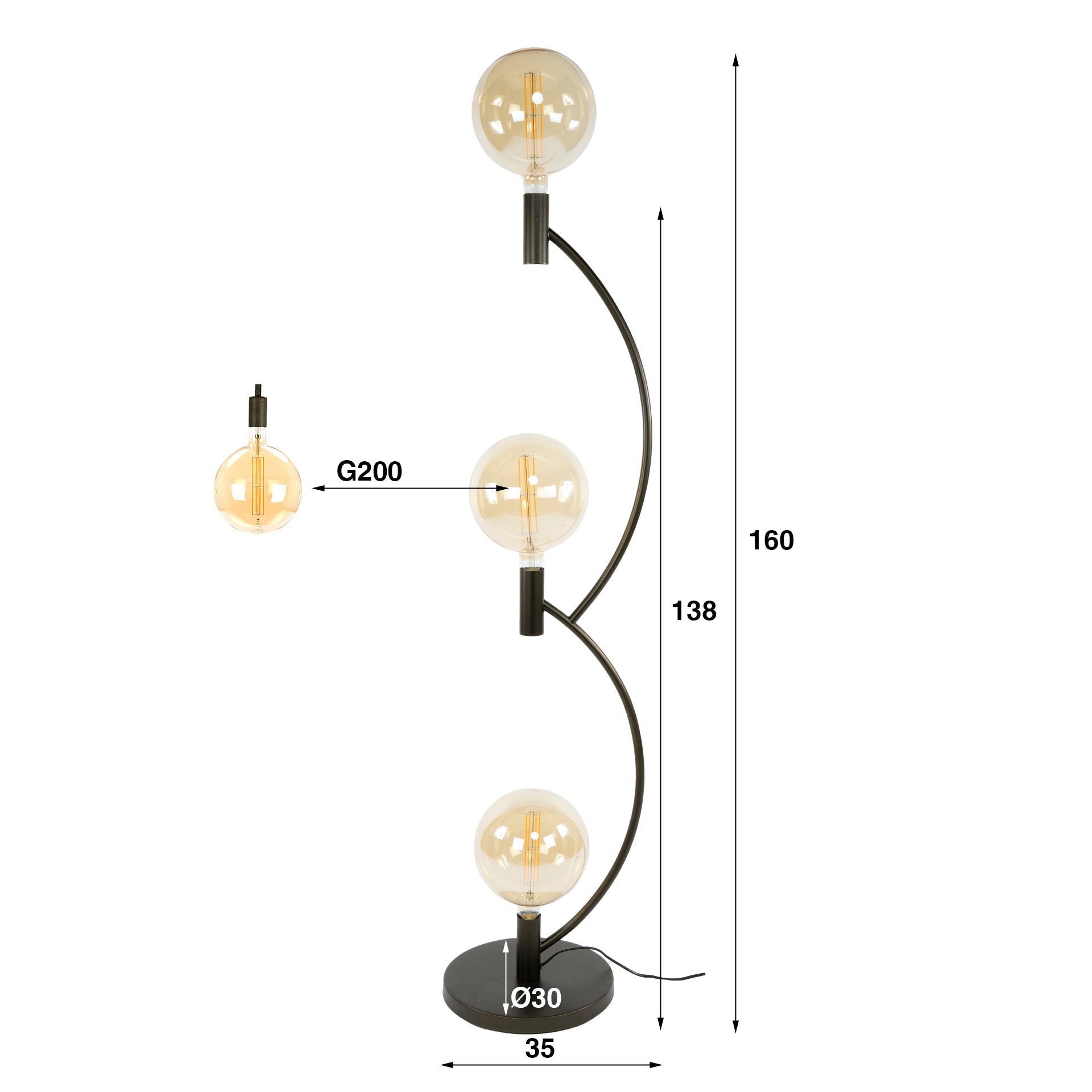 Vloerlamp Curva - Brons - Metaal - 160 cm