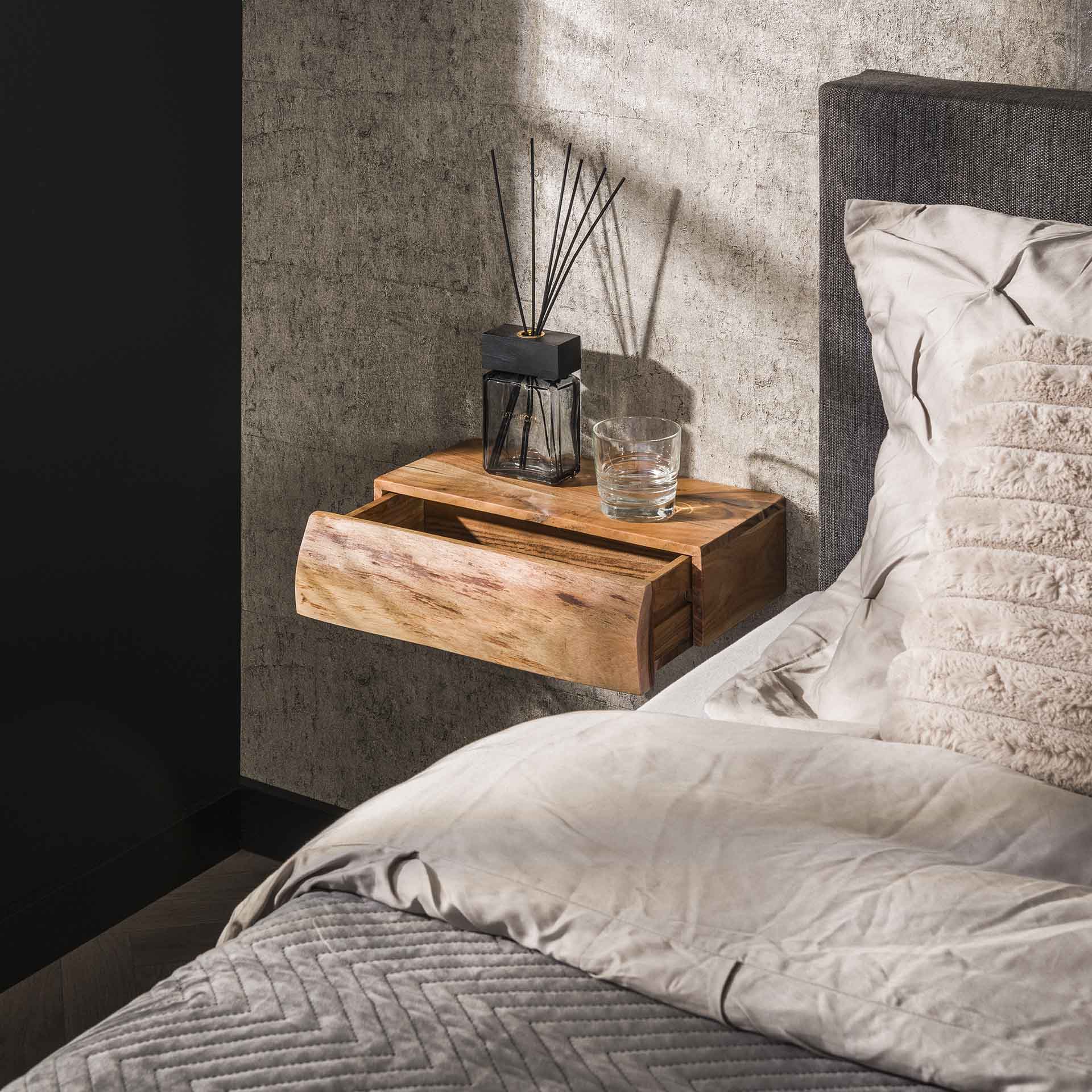 Klein Nachtkastje Jort - Lichtbruin - Acaciahout - Zwevend