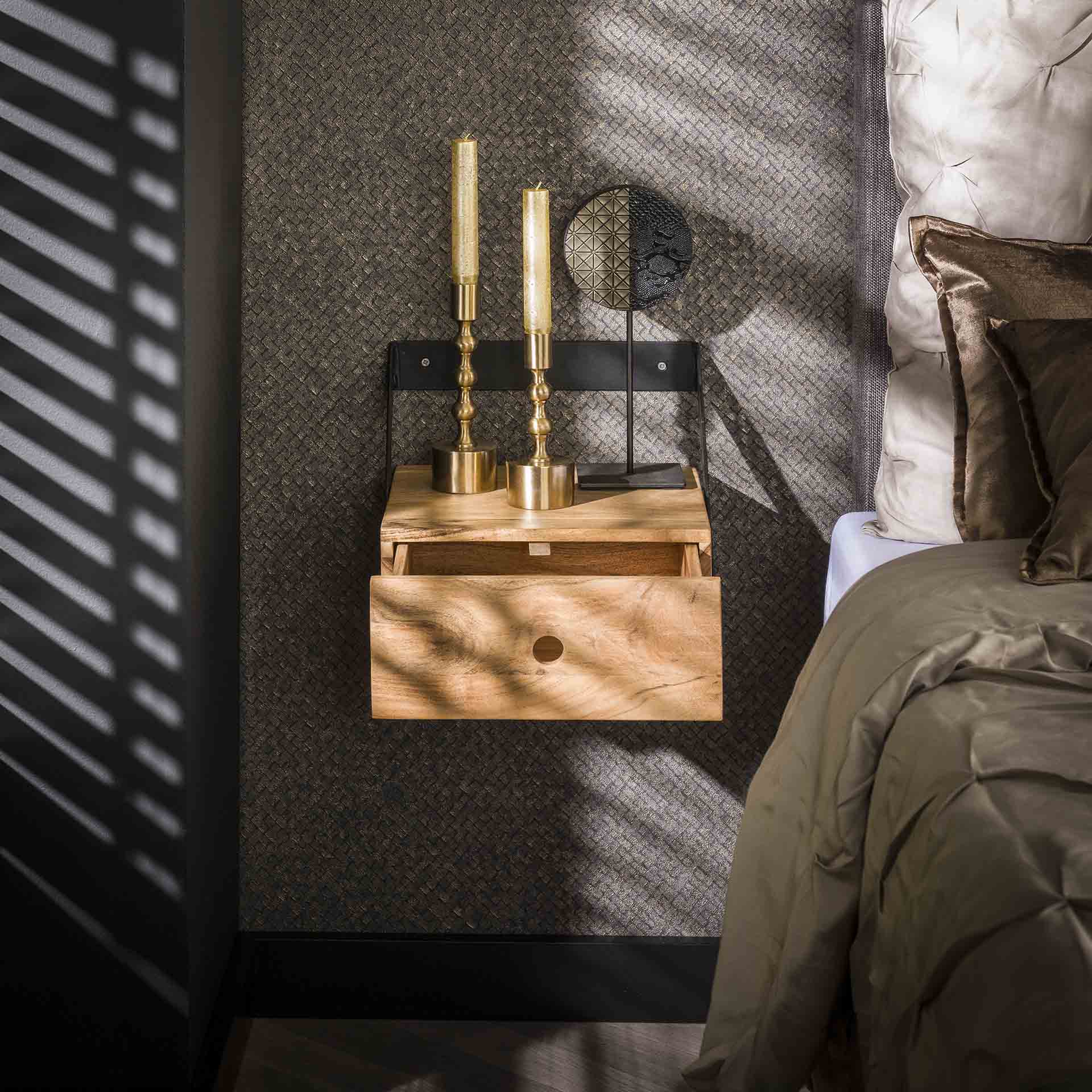 Nachtkastje Nate - Lichtbruin - Acaciahout - Zwevend