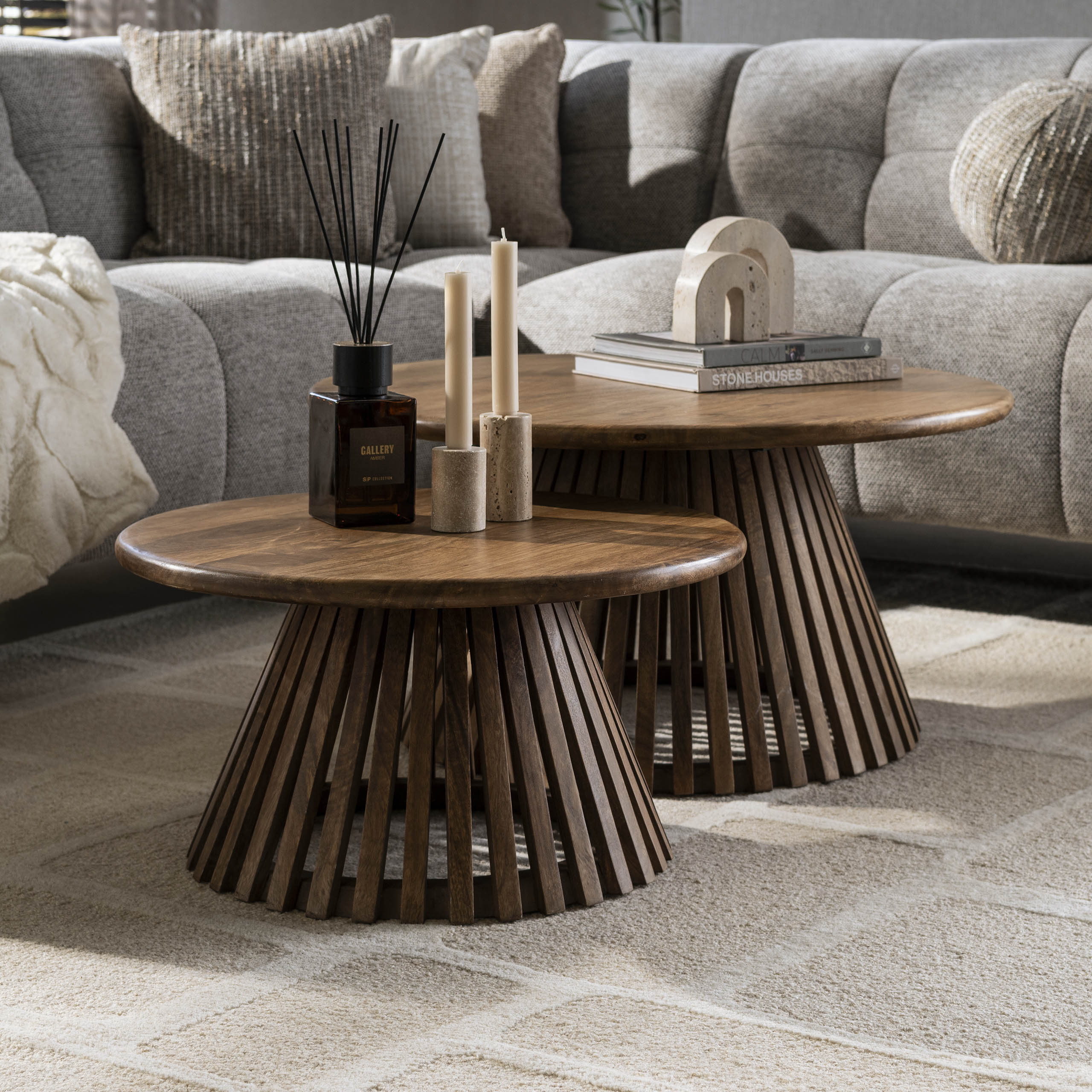 Salontafel Nebula - Rond - Mangohout - Set van 2