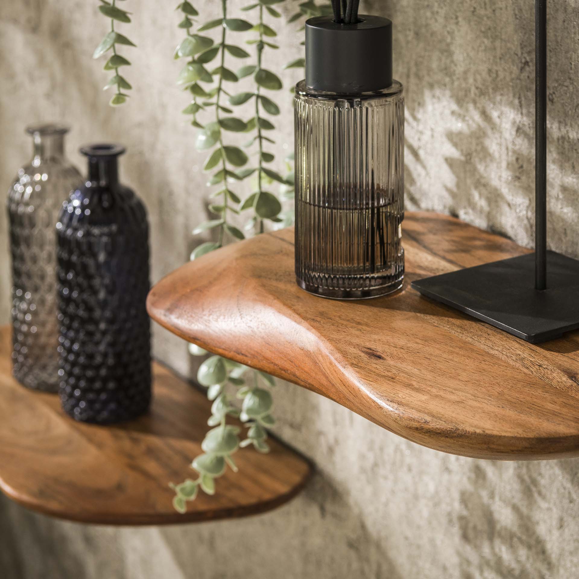 Wandplank Rose - Bruin - Acaciahout - Set van 3