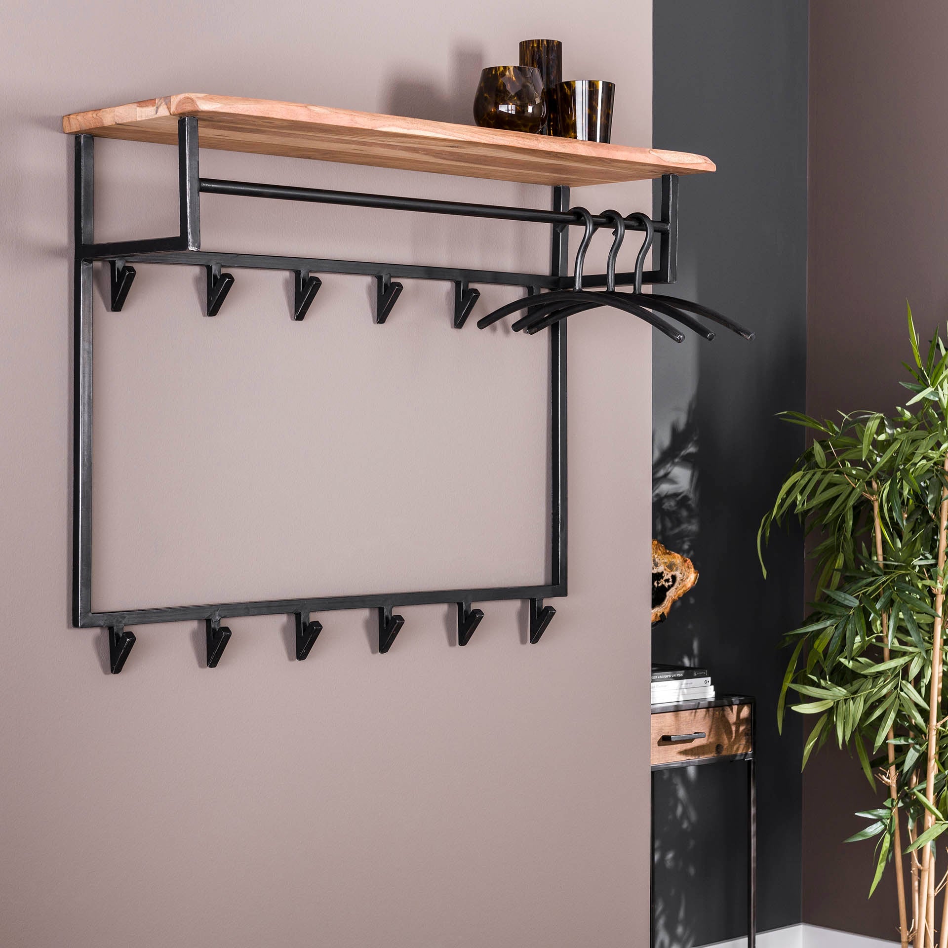 Kapstok Eclipse - Acaciahout - 12 haken - 100 cm