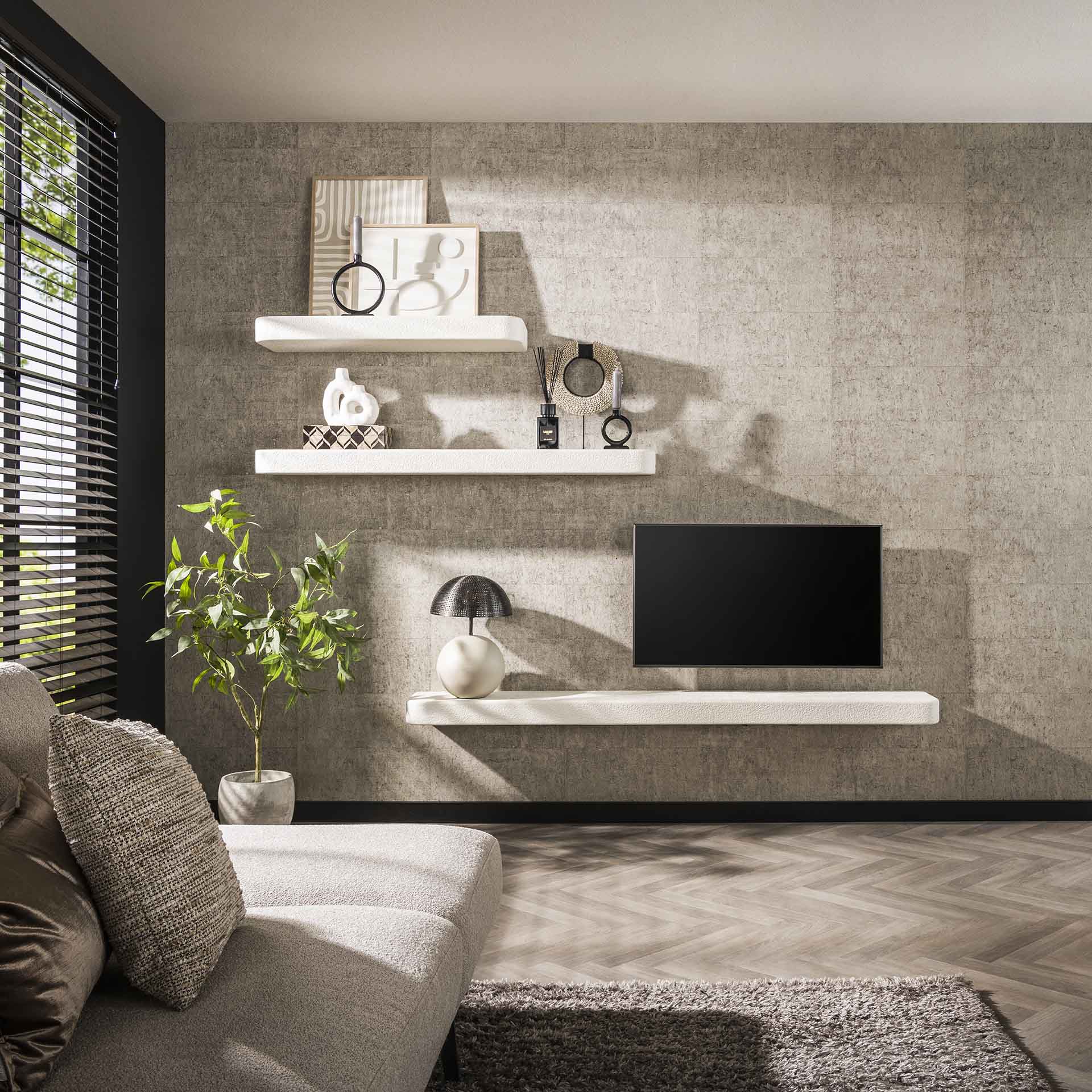 Wandplank Liv - Wit - Marmer Composiet - 150 cm