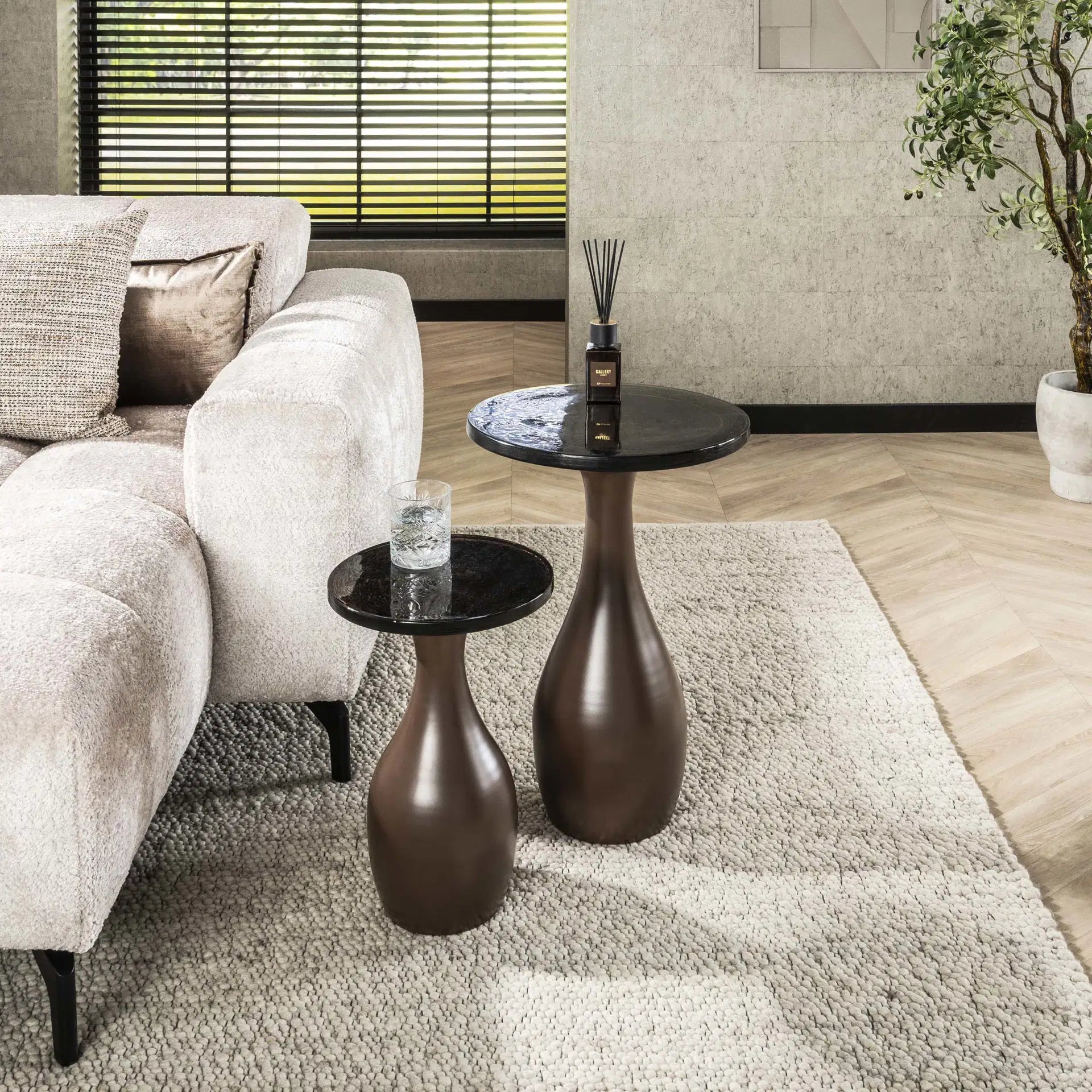 Bijzettafel Veyro - Rond - Koper - Glas - 60 cm