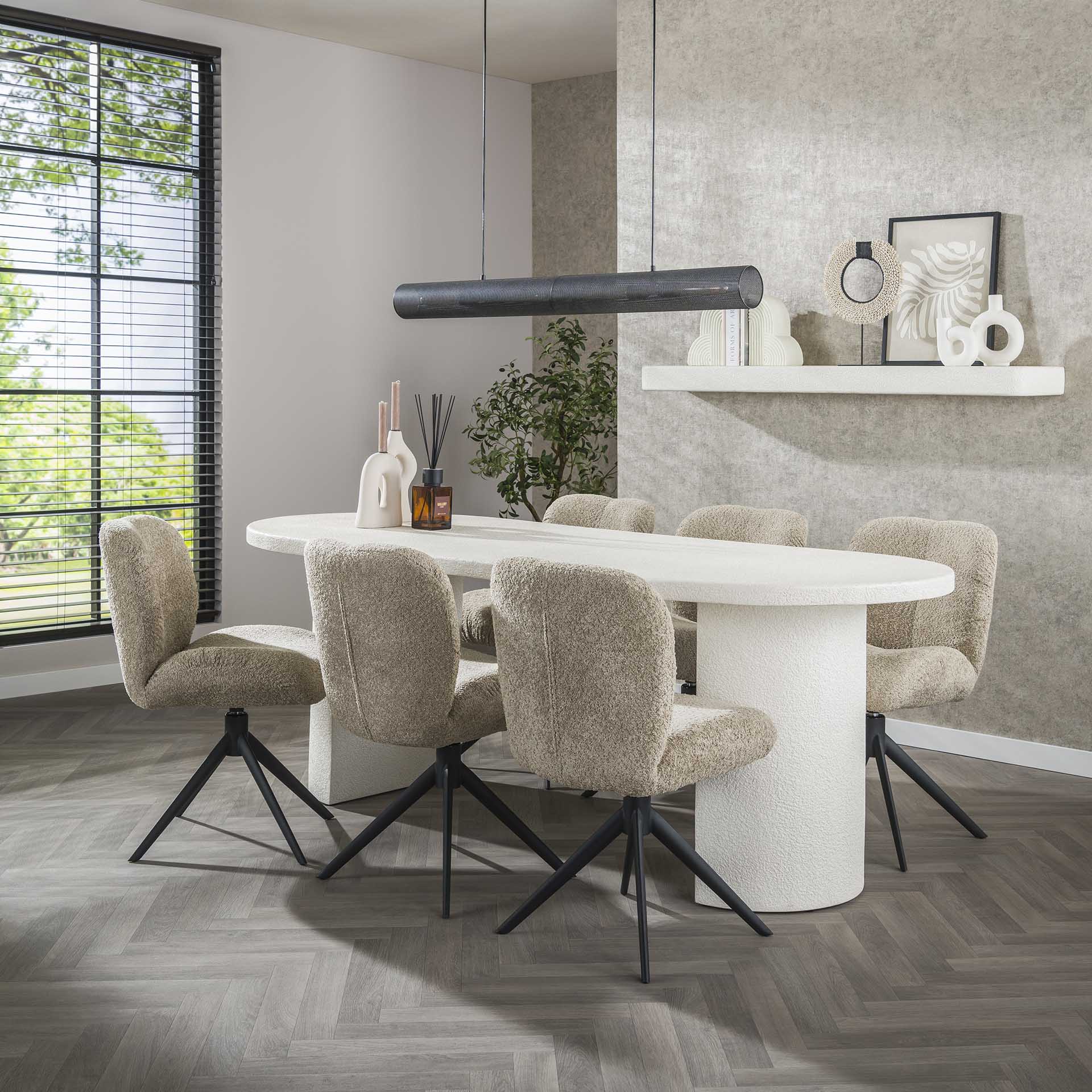 Eettafel Boog - Wit - Marmer Composiet - 215 cm - Ovaal