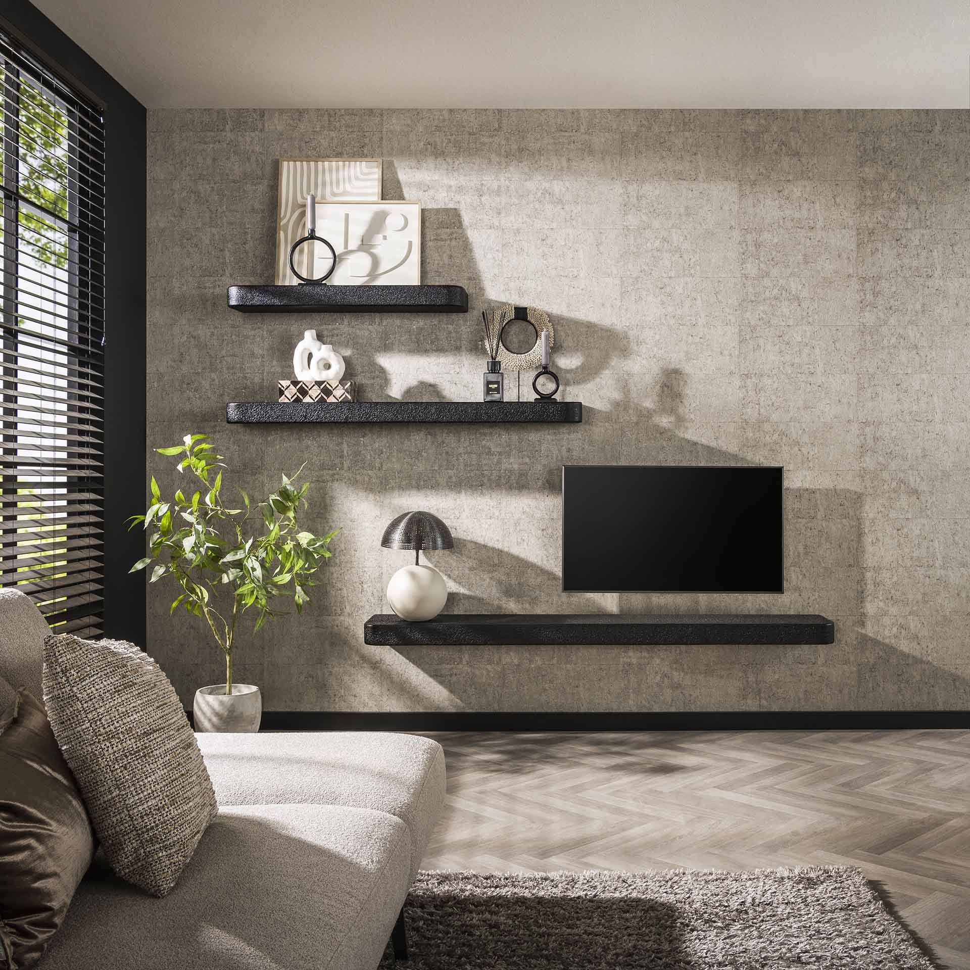 Wandplank Liv - Zwart - Liquid Metal - 100 cm