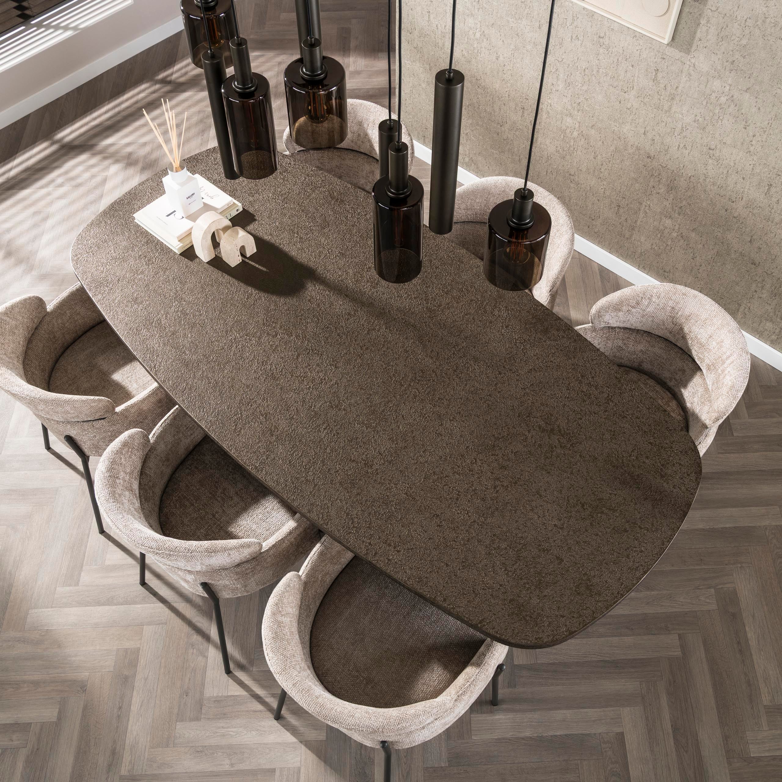 Eettafel Montier - Deens Ovaal - Vloeibaar Metaal - 215 cm