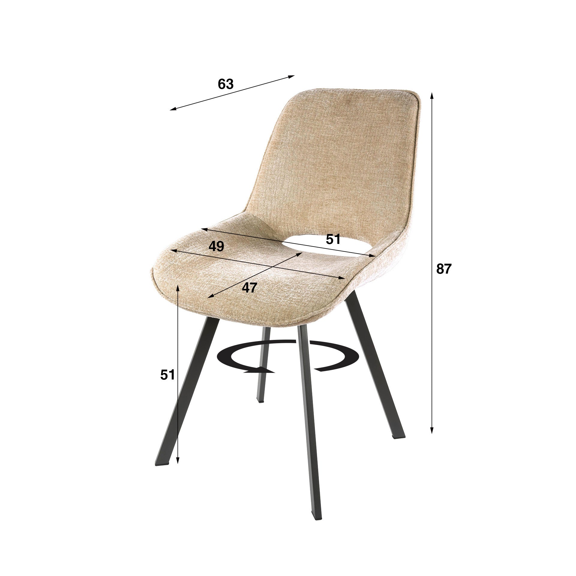 Eetkamerstoel Sova - Beige - Jaroq Stof - Draaibaar