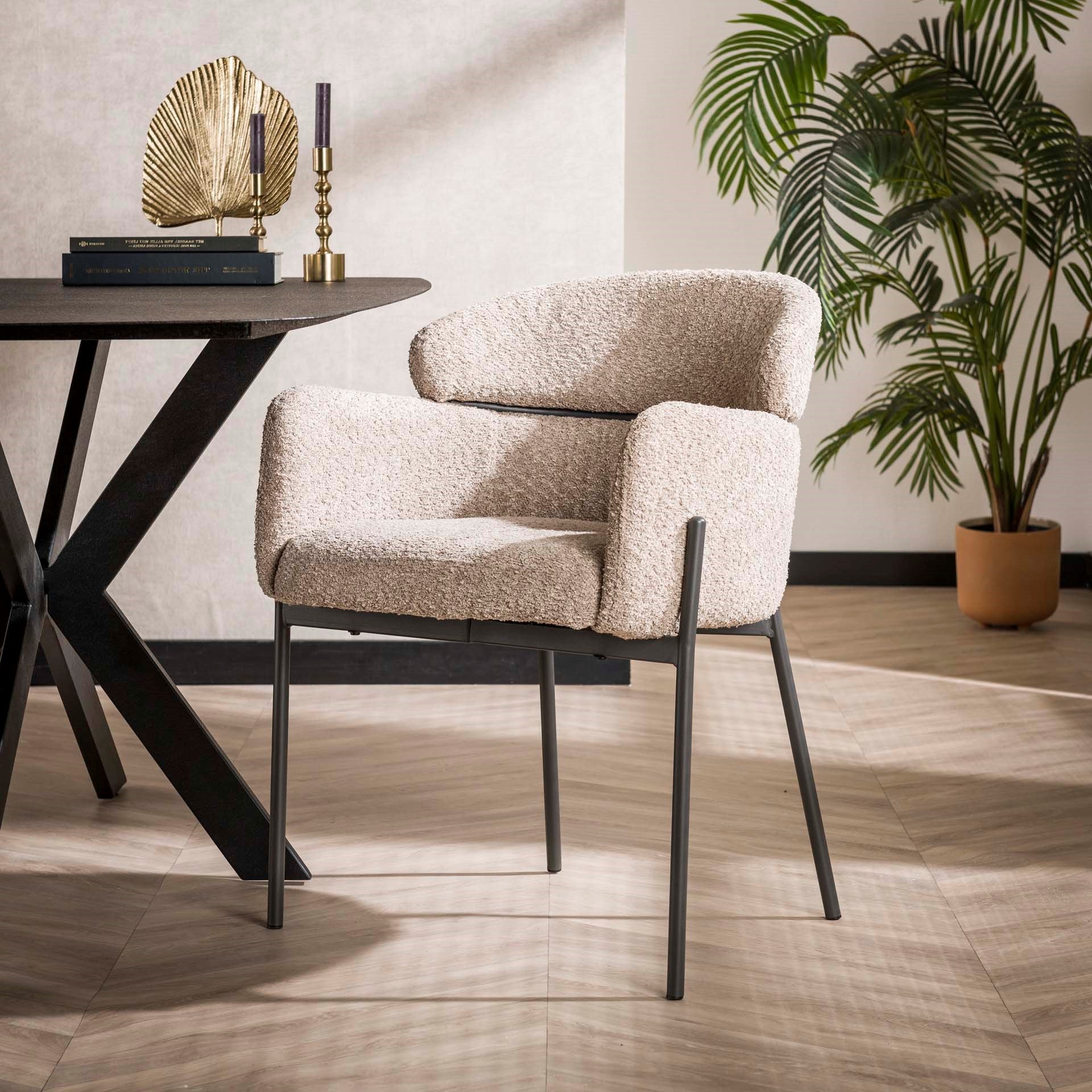 Eetkamerstoel Luke - Beige - Bouclé - Teddystof