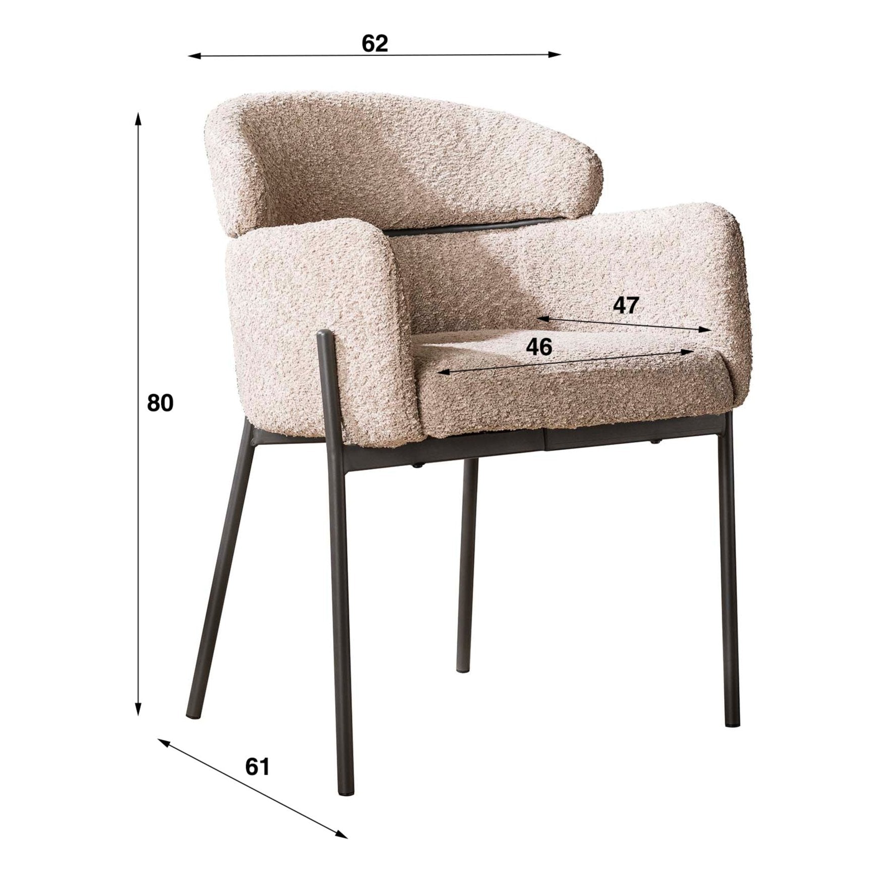 Eetkamerstoel Luke - Beige - Bouclé - Teddystof