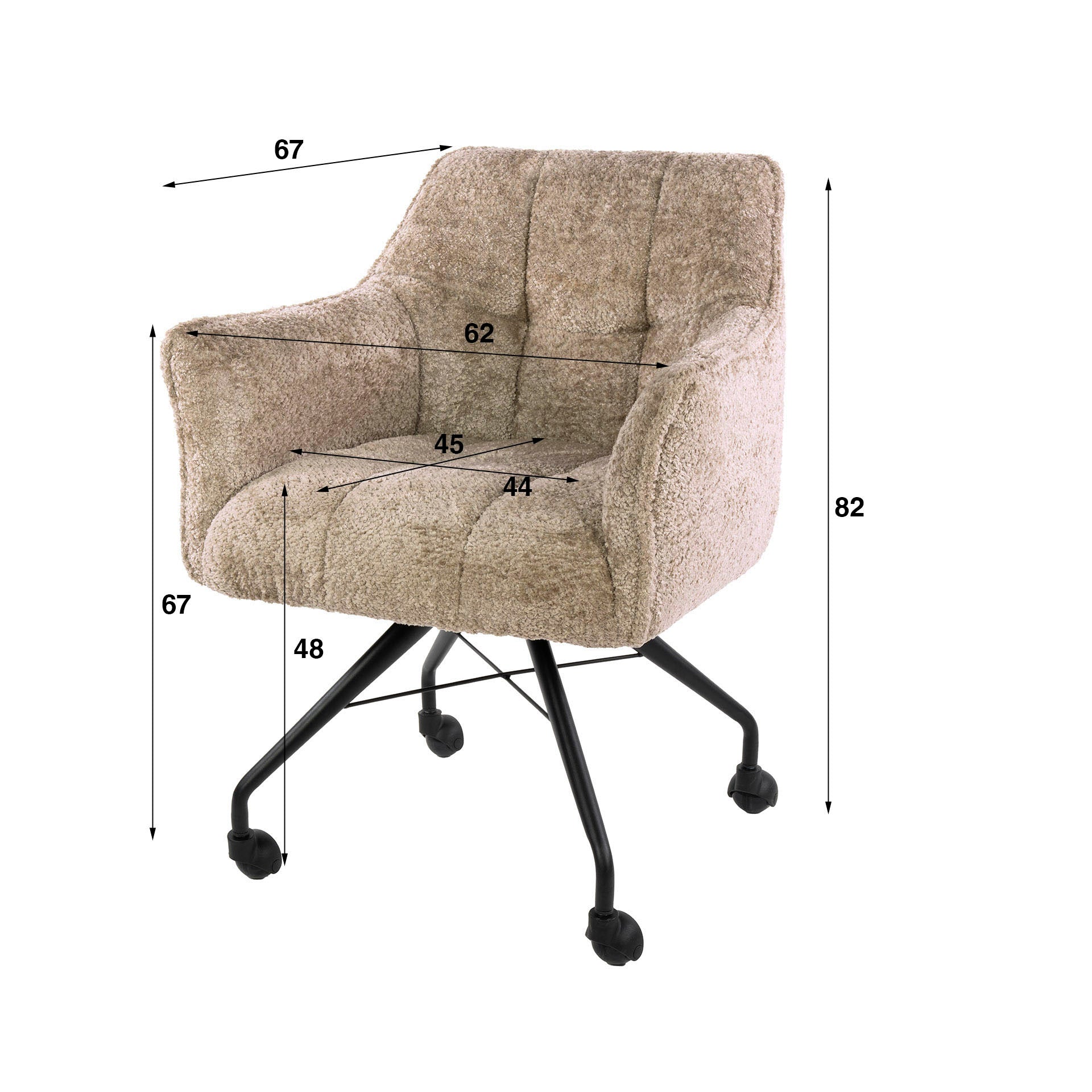 Eetkamerstoel Vantage - Beige - Savelle Stof - Met Wieltjes