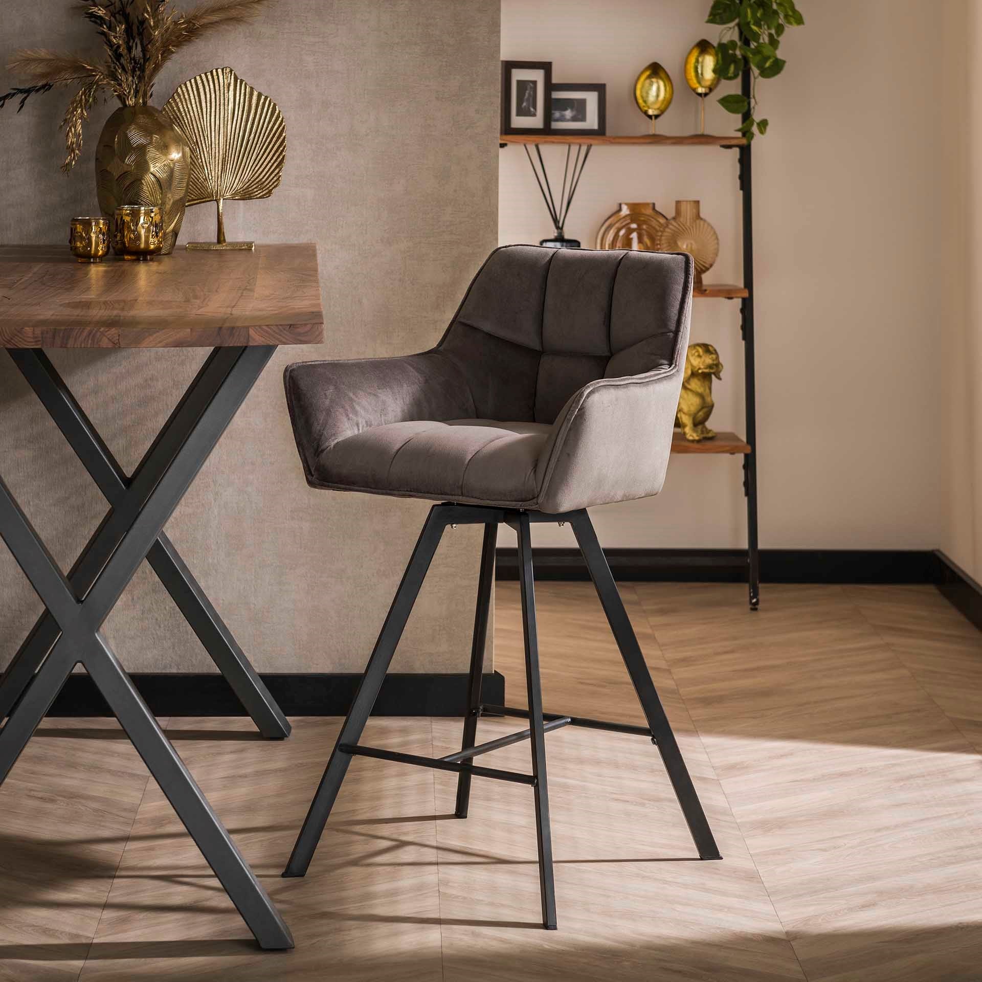 Barstoel Vantage - Antraciet - Fluweel - Draaibaar